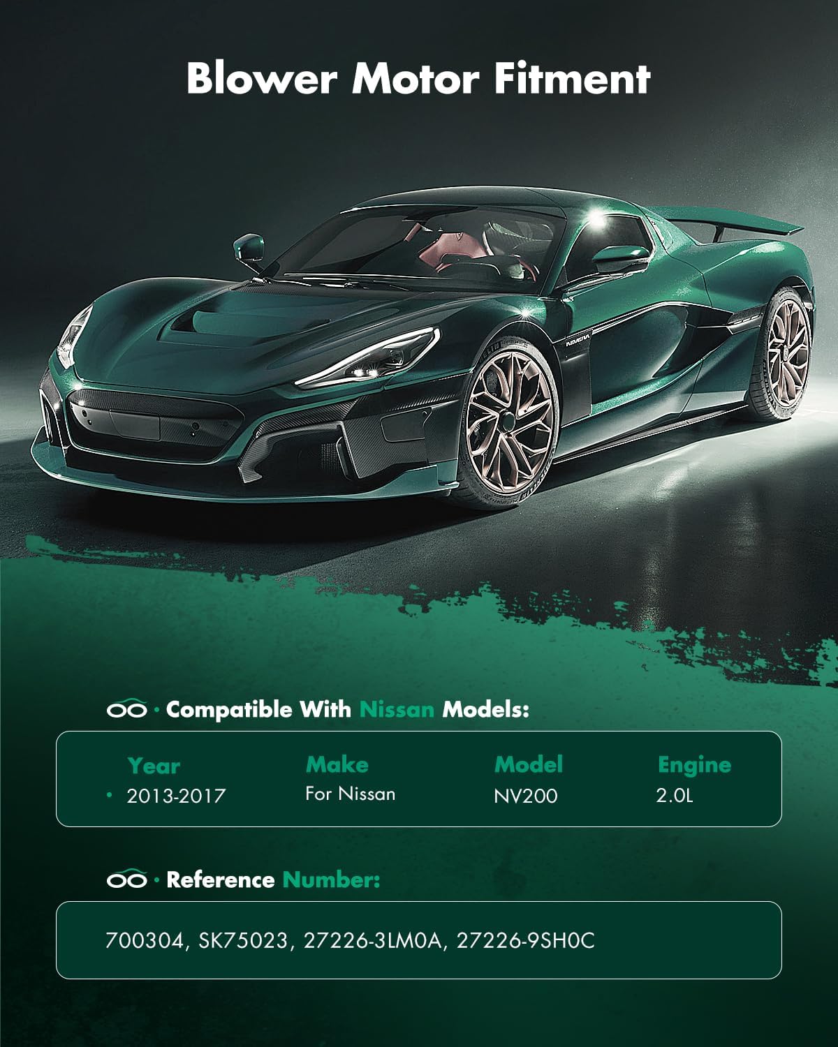 SCITOO HVAC Heater Blower Motor with Fan Cage Front 700304 For Nissan For NV200 l4 2.0L 2013 2014 2015 2016 2017 2018 2019 2020 2021