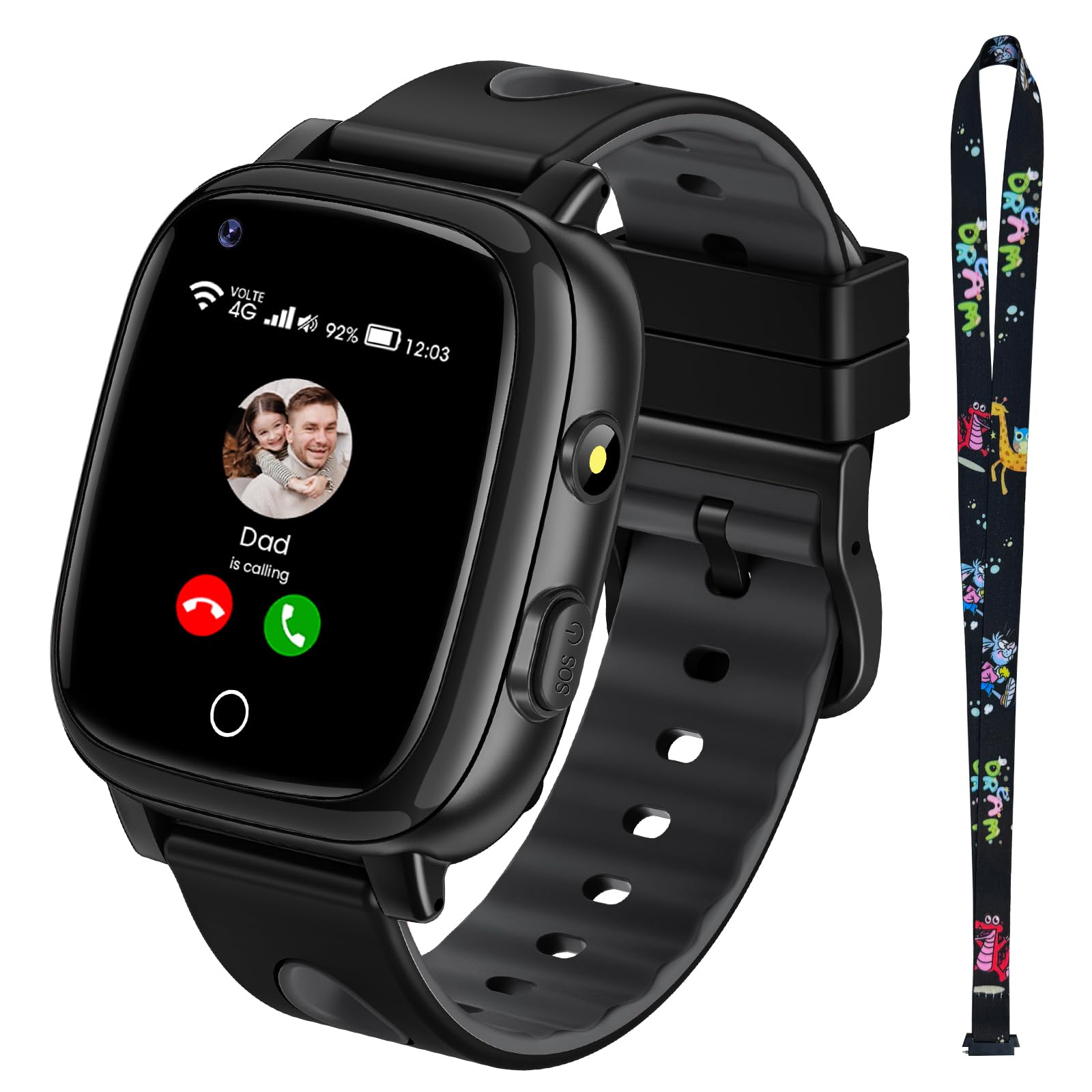 JoJoego 4G Smartwatch Bambini con Videochiamate e Telefono, SOS, GPS, Orologio Smartwatch Bambini con IP68 Impermeabile, Chat Vocale, Modalità Scuola, Torcia, Regalo per Ragazzi e Ragazze, Nero