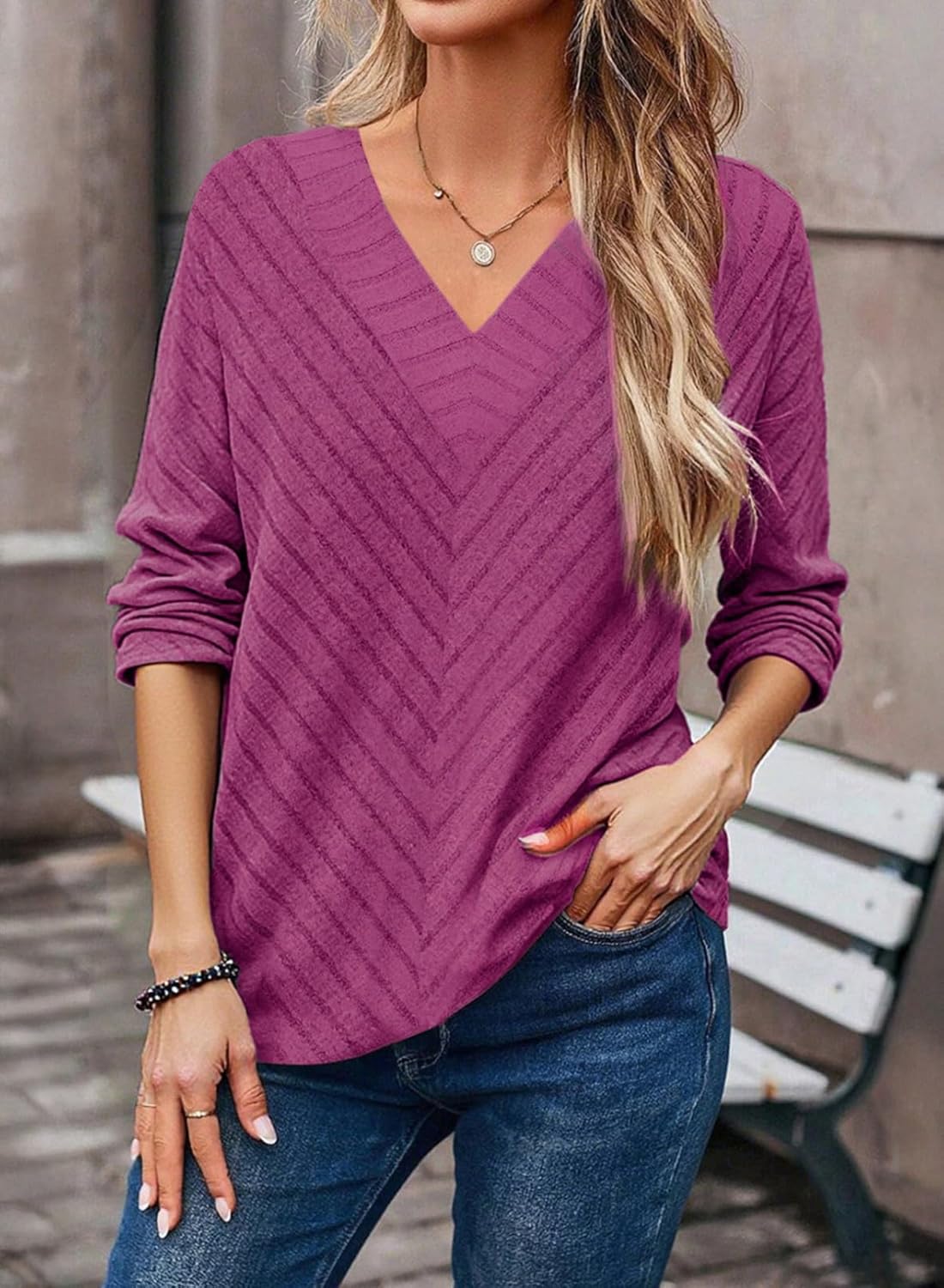 Dokotoo Long Sleeve Shirts for Women 2025 Fall V Neck Knitted Pullover Tunic Tops Womens Blouses Dressy Casual - Image 2