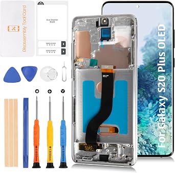 S20+ 5G OLED LCD Display +Cloud White Frame 6.67" Not 6.7" for Samsung Galaxy S20 Plus 4G SM-G985/S20+ 5G SM-G986 LCD Screen Replacement Touch Digitizer Assembly Kit