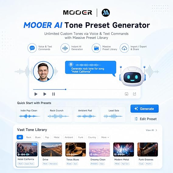 MOOER GE100Pro Li Guitar Multi-Effects Pedal with 3.5 inch screen, AI Tone Assistant, 240 Effect Types, Looper, Drum Machine, RGB Lighting, Mobile APP & PC Editing for Stage & Recording