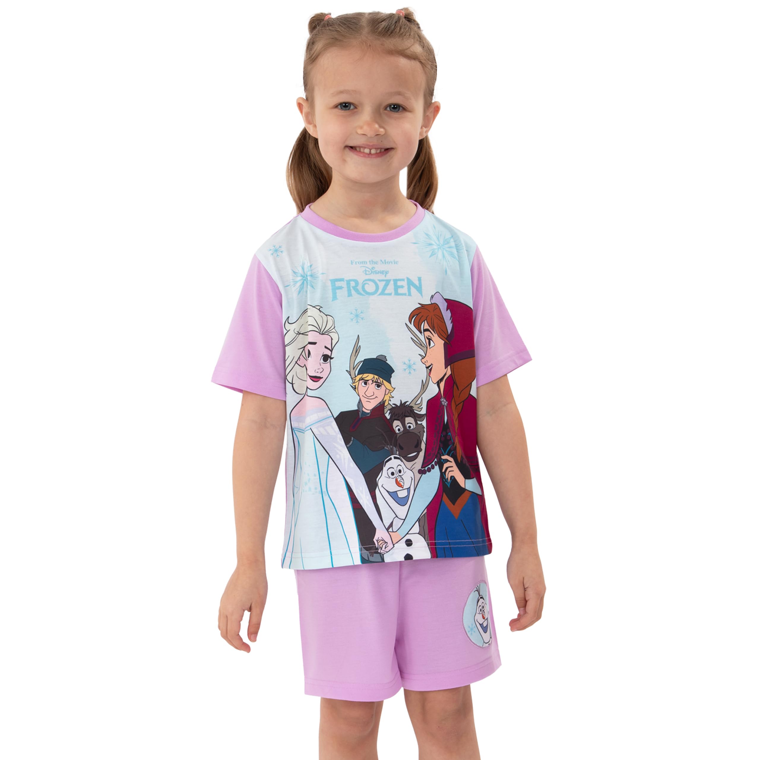 Disney Dziewczęca Piżama, Piżama Z Królową Śniegu Z Krótkim Rękawem, Letnia Pjs Dla Dzieci, Uroczy Zestaw Pjs Dla Dziewczynek