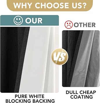 H.VERSAILTEX 100% Blackout Linen Curtains 45 L 2 Panels Black