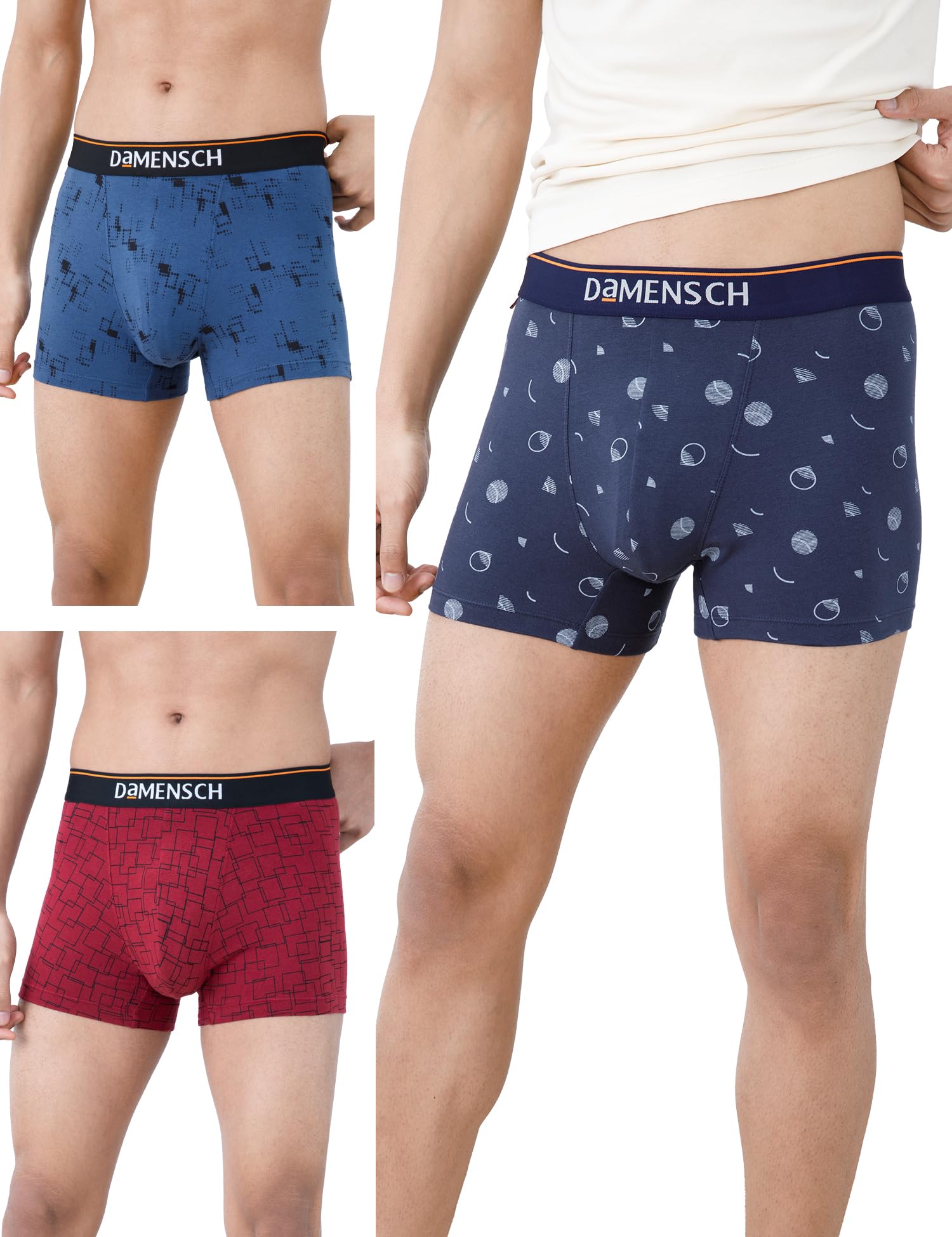 DAMENSCHDeo-Cotton Printed Underwear for Men Combo Breathable Inner for Men Cotton Trunks for Men Pack No-Marks Waistband Mens Underwear Moisture Wicking Underwear Pack of 3