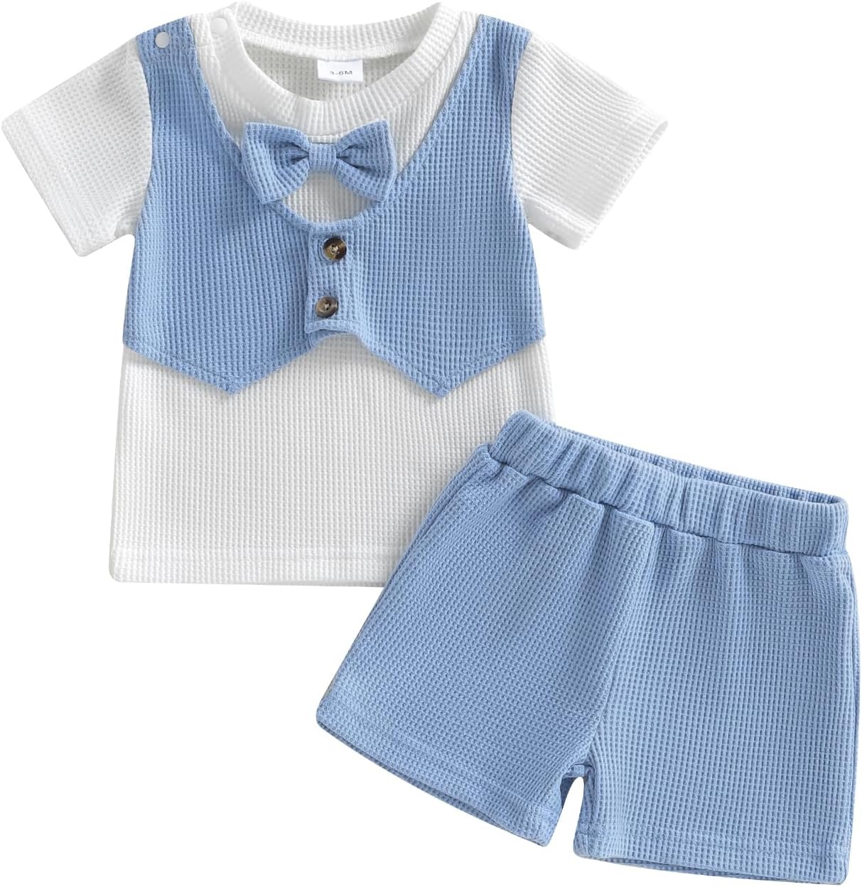 Baby Boy Gentleman Outfit 2PCS Short Sleeve Bow Tie Tee Shirt with Shorts Suit Summer Wedding Church Clothes