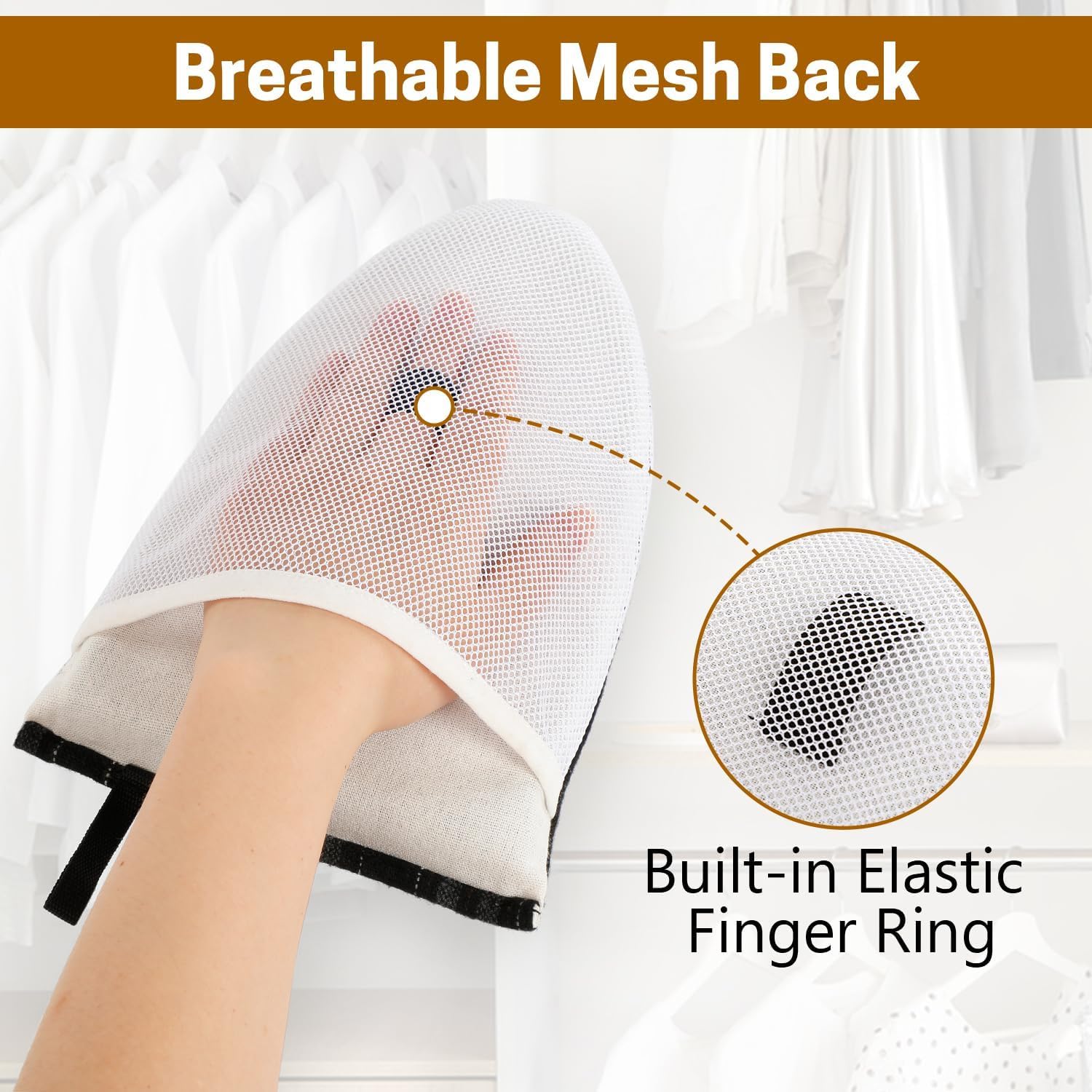SWISSELITE Garment Steamer Ironing Glove - Heat Resistant Mitt for Clothes Steamer Handheld - Waterproof Board Pad with Finger Loop - Compatible with Automatic Ironing Machine