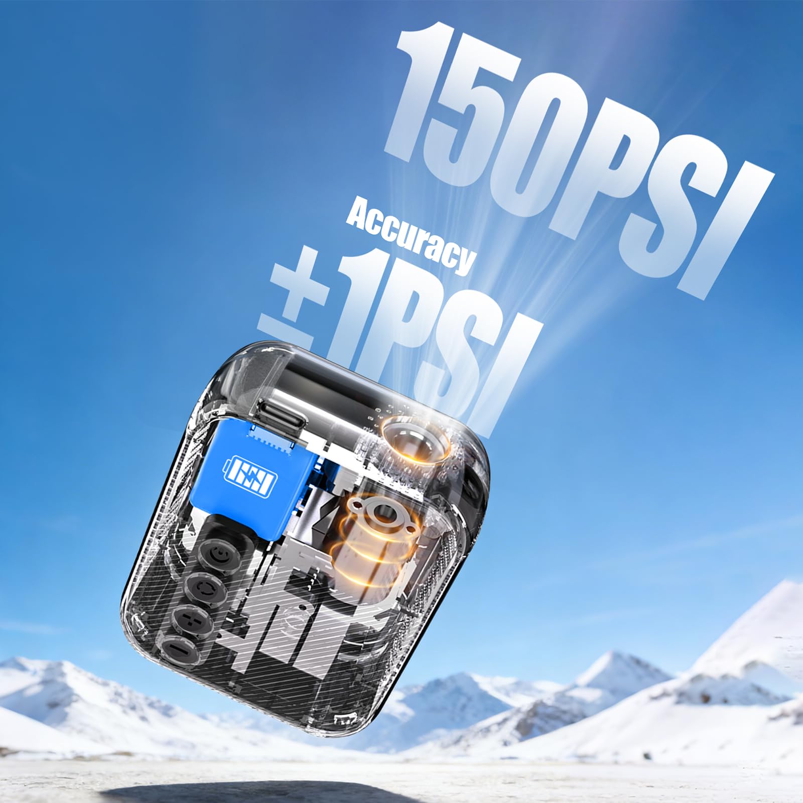 Tiny Pompe à vélo avec manomètre, pompe à air électrique, 150 psi, arrêt automatique, compatible avec la plupart des valves d'air, gonflage rapide pour vélo électrique, VTT et vélo de route