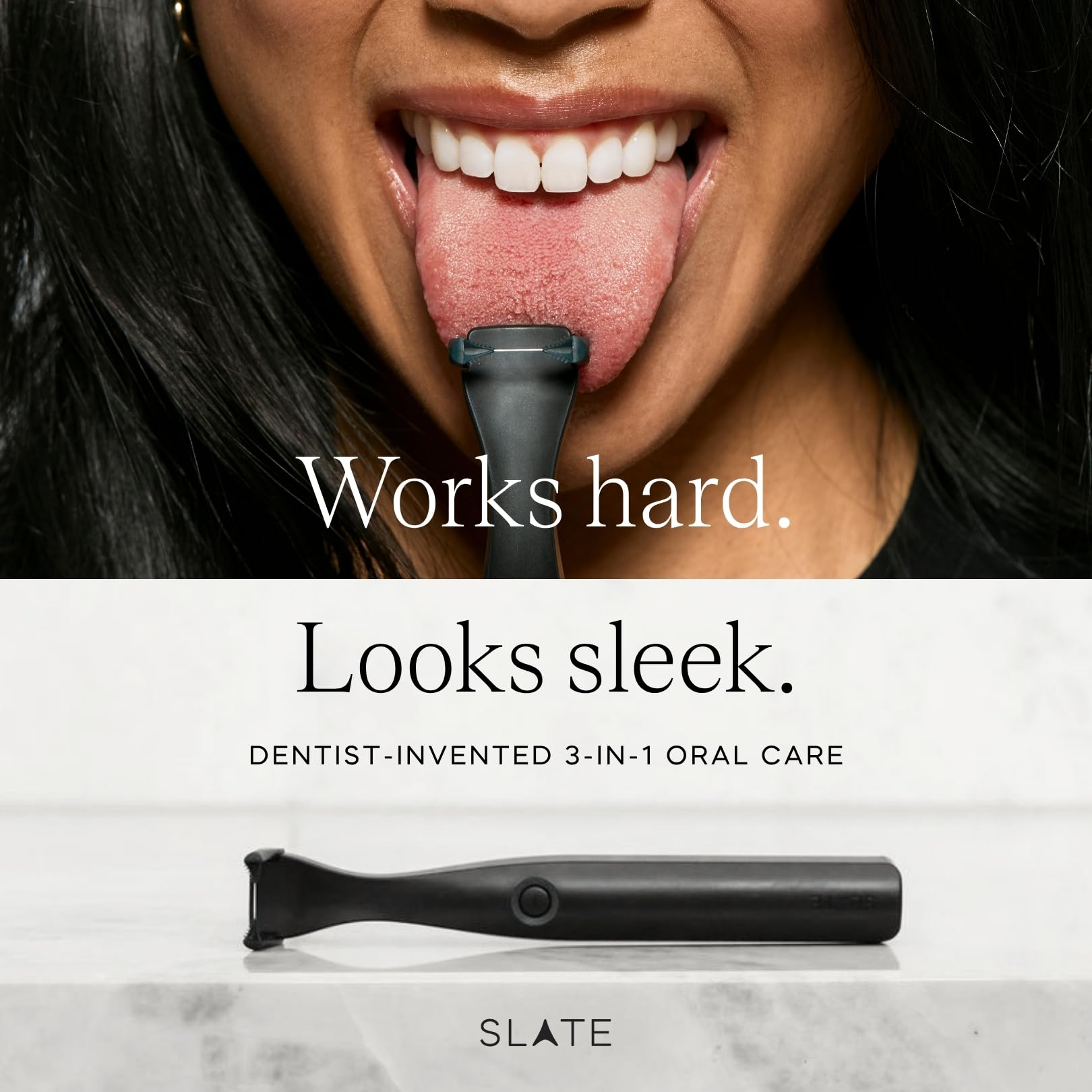 Slate Hilo dental eléctrico, 3 en 1 inventado por dentistas, funciona con pilas con cabezales de hilo reutilizables, cepillos de encías y raspador de lengua, 12.000 vibraciones sónicas, incluye