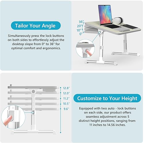 Miniatura 4 de Slendor Escritorio para laptop, soporte ajustable para laptop, mesa de cama plegable, escritorio de regazo portátil, soporte plegable para cuaderno