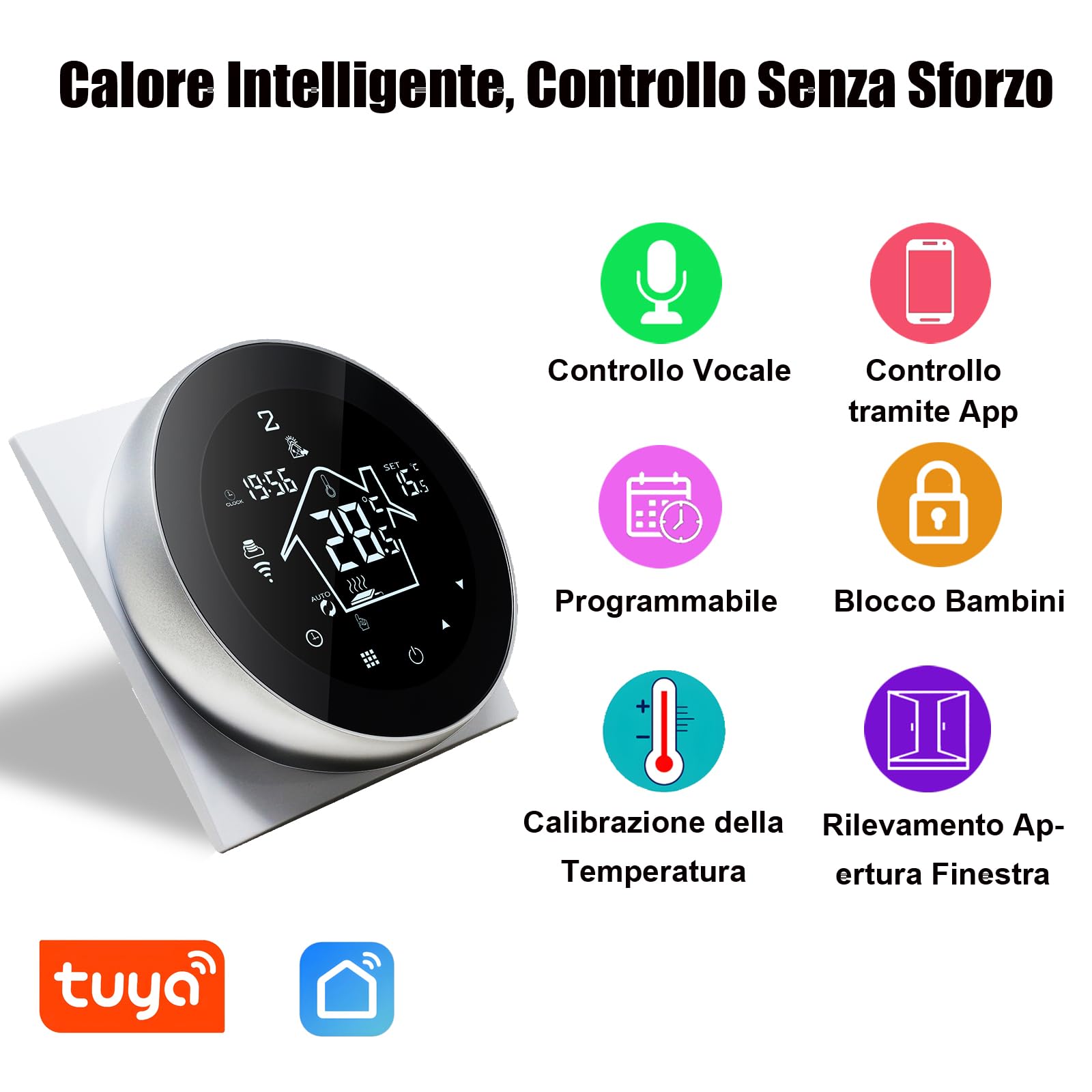 KETOTEK Termostato WiFi per Caldaia 3A 220V, Termostato Intelligente Riscaldamento a Pavimento Programmabile Compatibile con Alexa, Tuya/Smart Life APP Controllo, Contatto Secco, Incassato