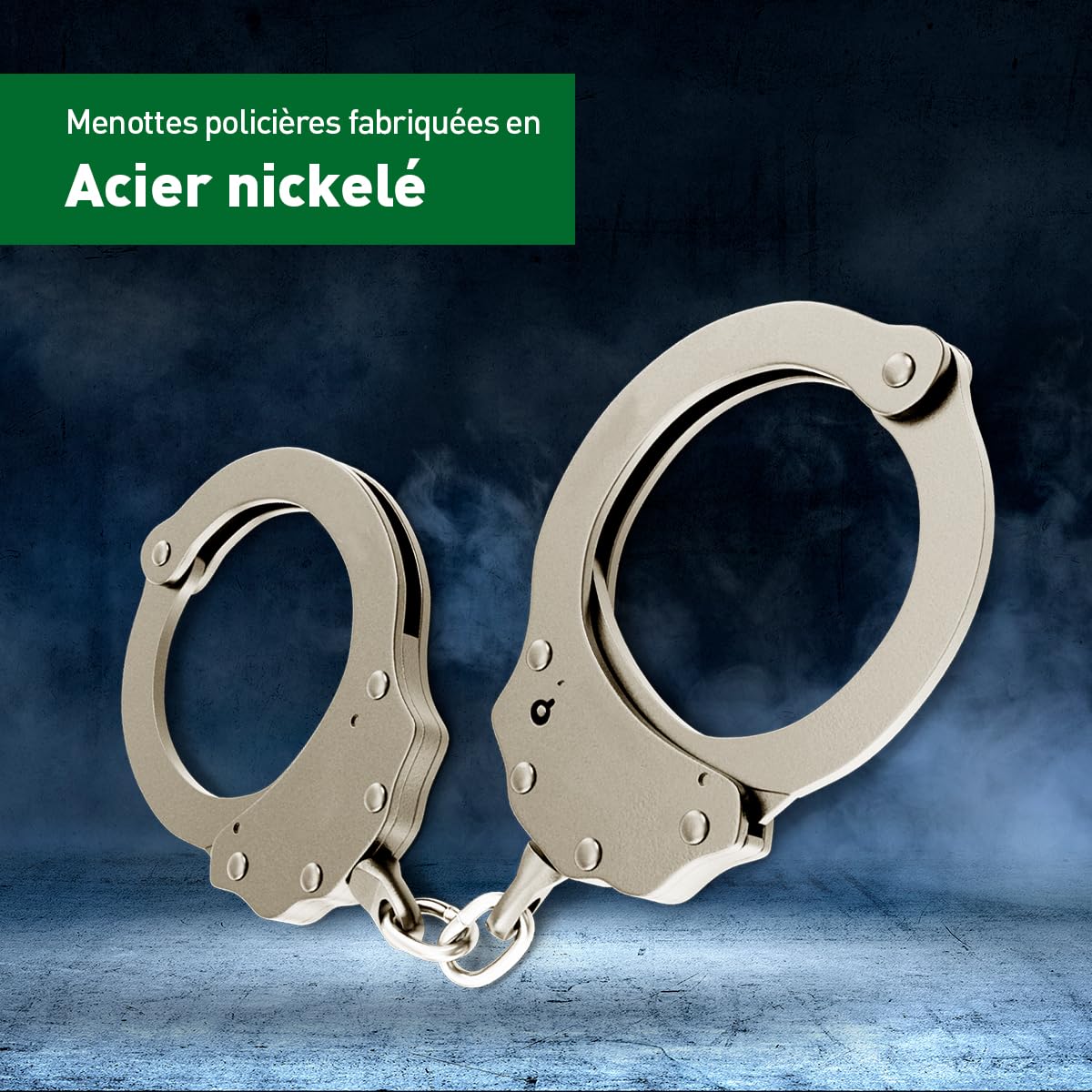 SHOKE Véritables menottes de police - chaînes de sécurité avec serrure - déverrouillage par clé - en acier inoxydable - 2 clés incluses - Couleur : Gris
