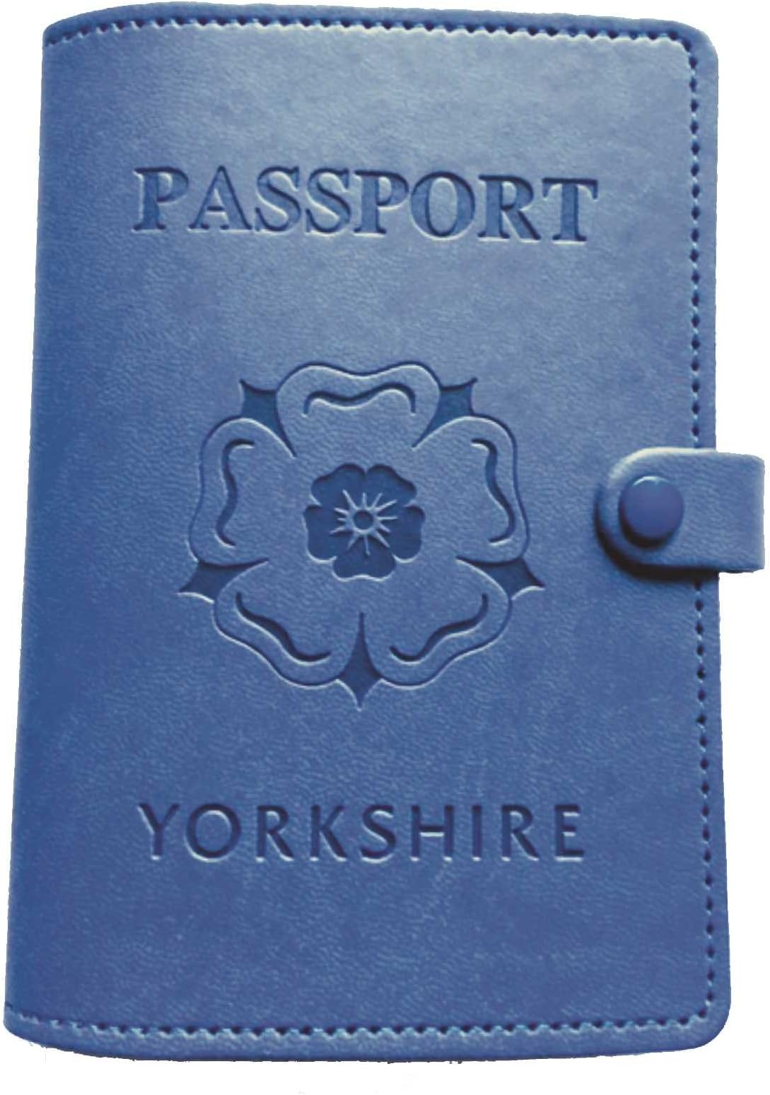 GONDMAX Unisex Adult Blue Floral Letter Print Embossed Logo Twin Passport Pockets Bi-Fold Passport Wallet