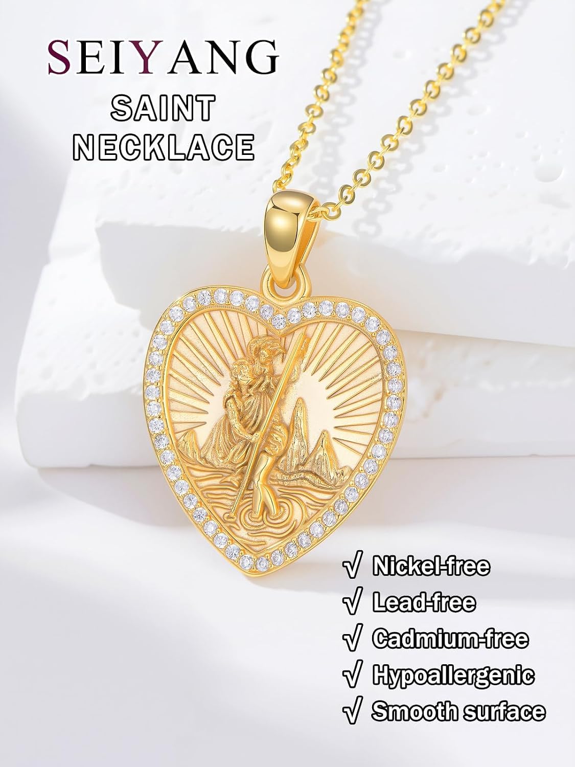 Seiyang Saint Necklace 925 Sterling Silver Patron Amulet Medal Jewelry for Women (with Gift Box)