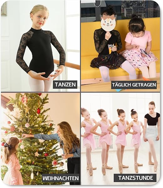 DANSHOW Justaucorps de danse noir pour filles avec col montant et dos en dentelle - 5