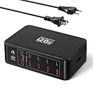10-Ports USB C Charging Station, 120W Travel USB Power Strip with EU European Plug and US Plug, Multiport Charging Hub for iPhone 15/14/13/12, iPad Air/Pro, Galaxy -Black