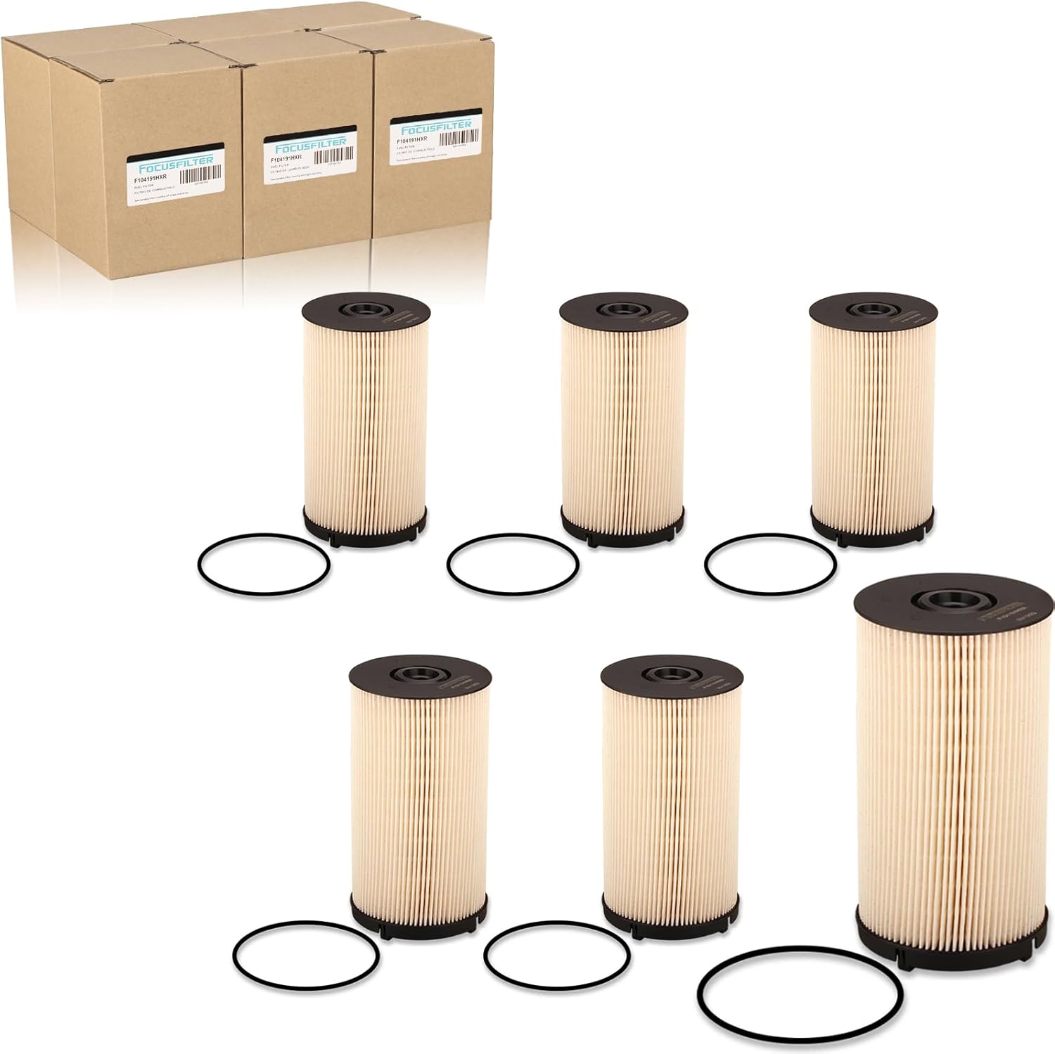FOCUSFILTER K37-1004 OEM Grade Fuel Filter, Replaces PFF61653, PF9928, FS36401, P557004, WF10249, L9094F, Compatible with Kenworth T660 T680 T700 T800, Peterbilt 365 384 386（Pack of 6）