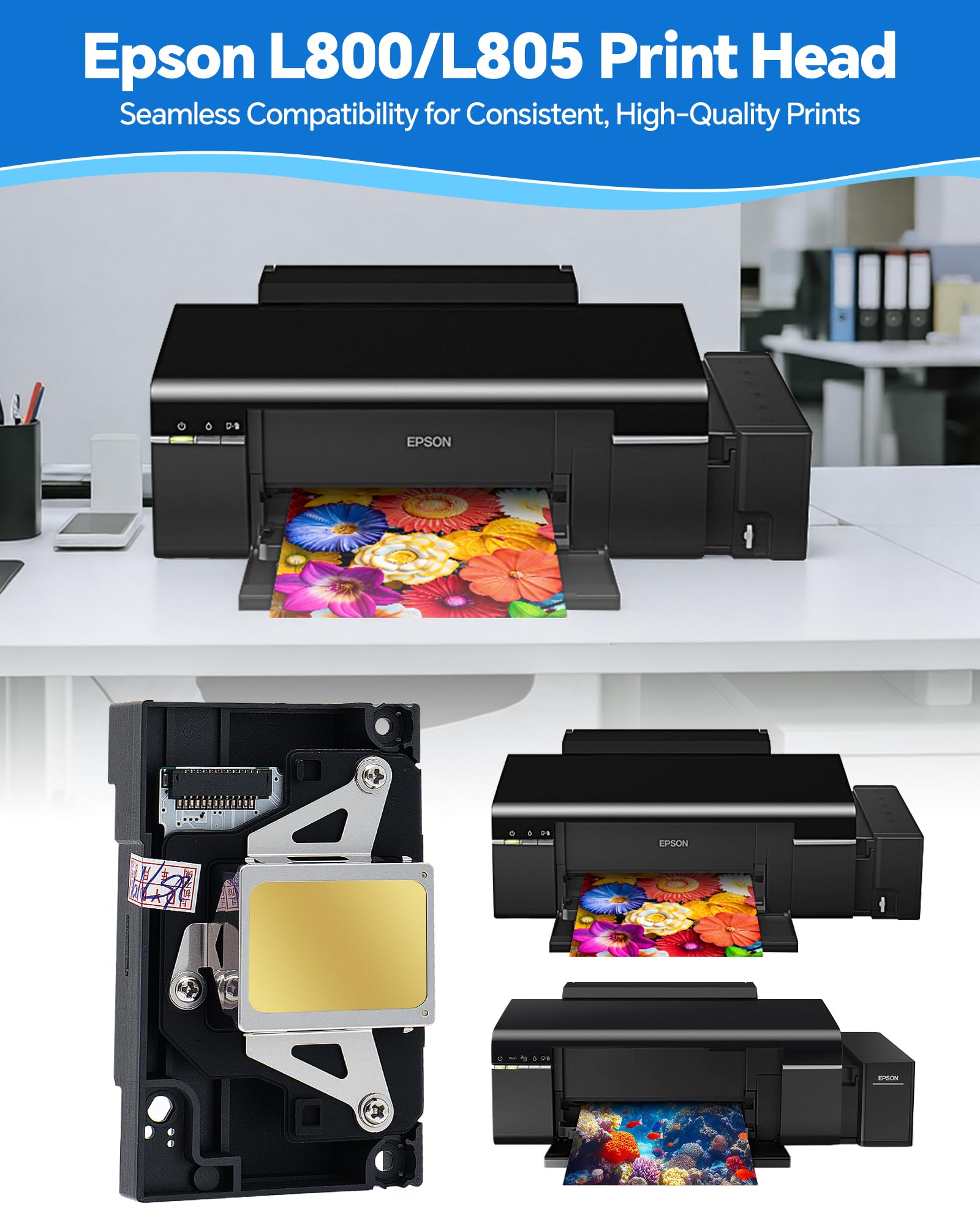 Testina di stampa L800, testina di stampa di ricambio per stampanti L800 L805, testina di stampa a 6 colori a getto d'inchiostro ad alta precisione, installazione rapida, prestazioni