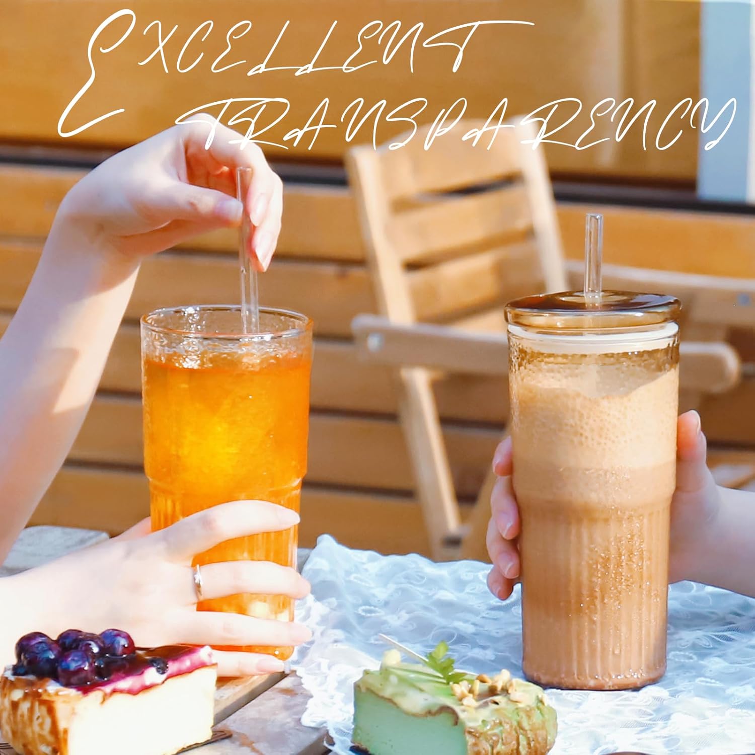 Puraville 20oz Glass Cups with Lids and Straws, 2 Pack High Borosilicate Iced Coffee Cups Drinking Glasses Tumbler for Smoothie, Water, Tea, Juice Drinks, Clear - Image 5