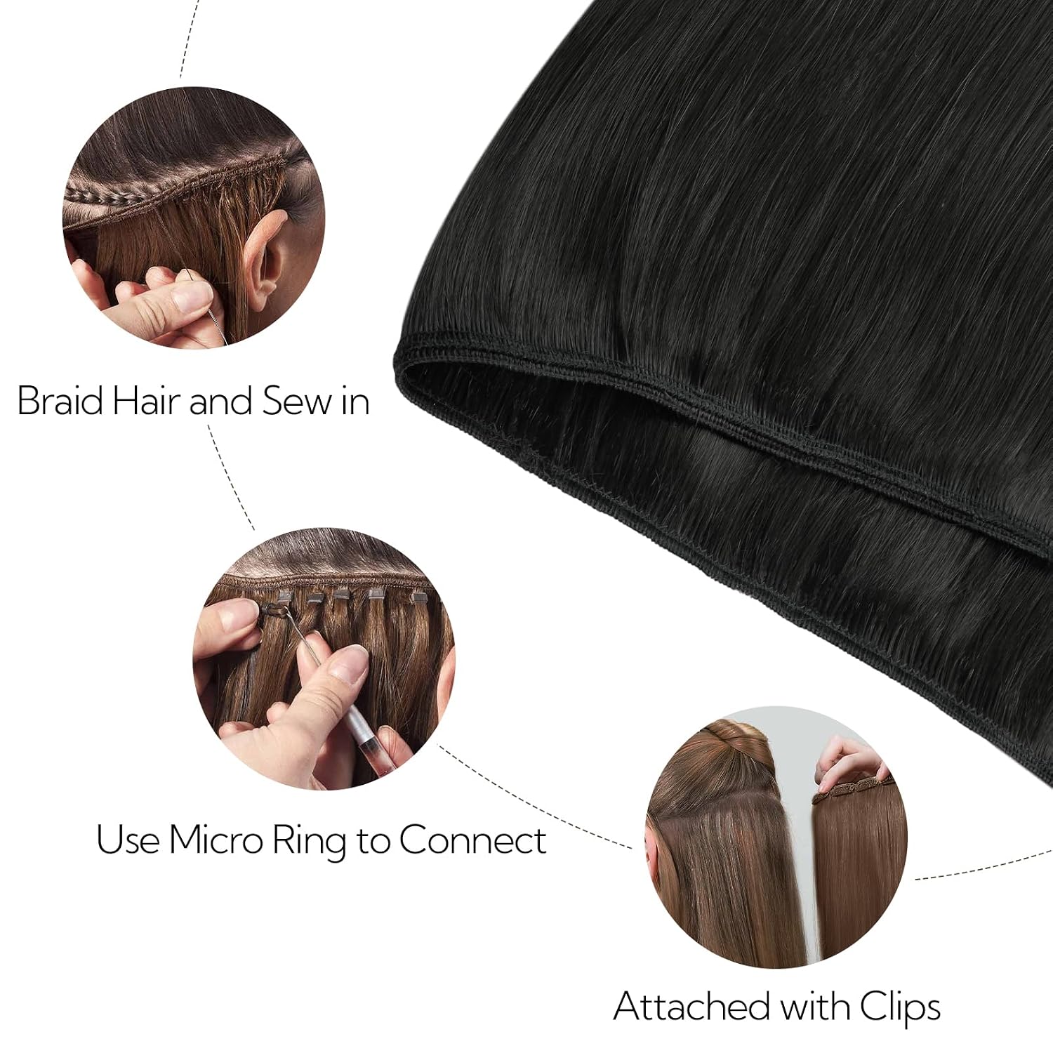 HOTBANANA Sew in Hair Extensions Real Human Hair, 22inch 110g Weft Hair Extensions Natural Black Sew in Hair Extensions Straight Remy Human Hair Weft Hair Extensions Full Head