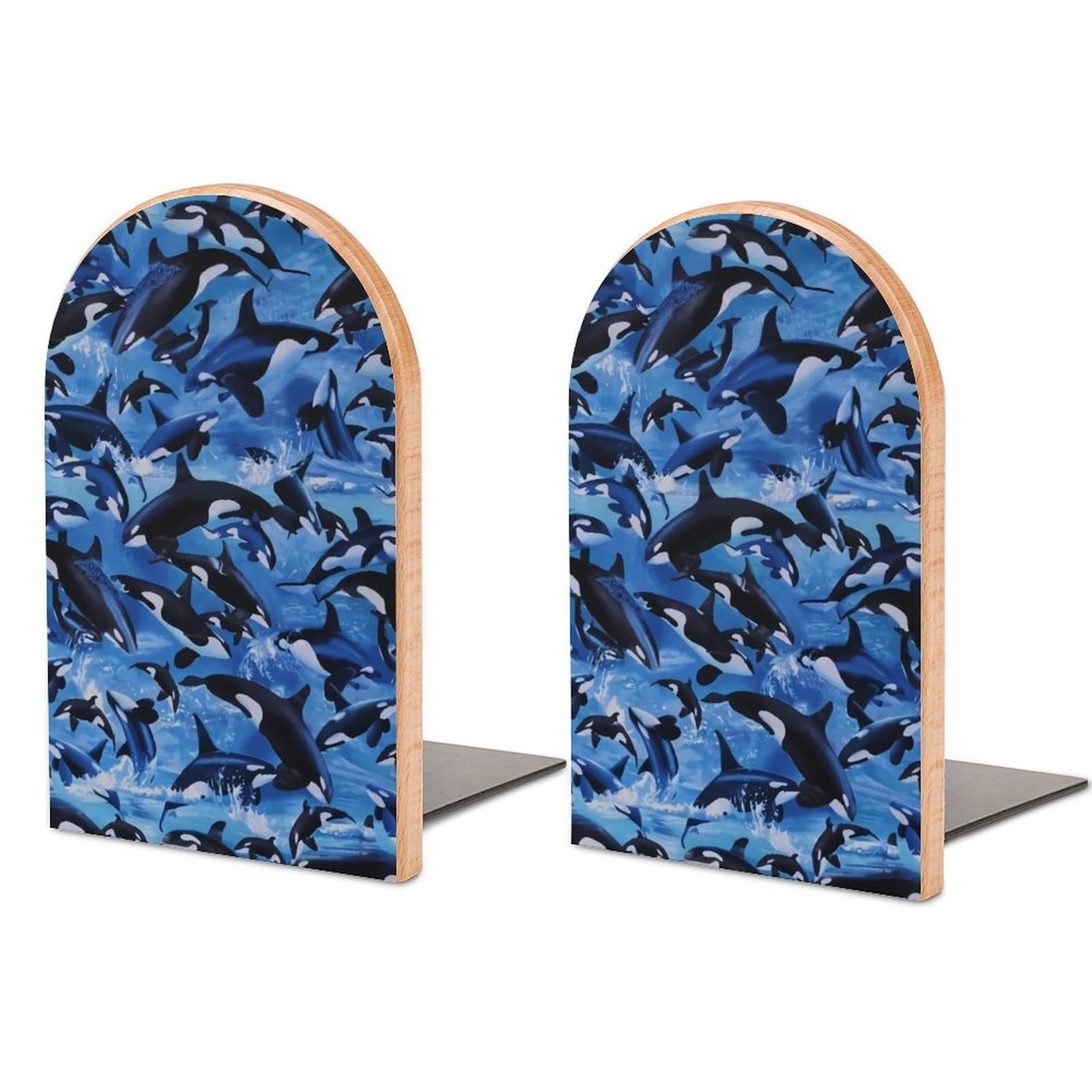 Killer Whale Orca Book Ends Wood Non-Slip Books Stand Book Holders Book Stopper Organizer for Shelves Home Office