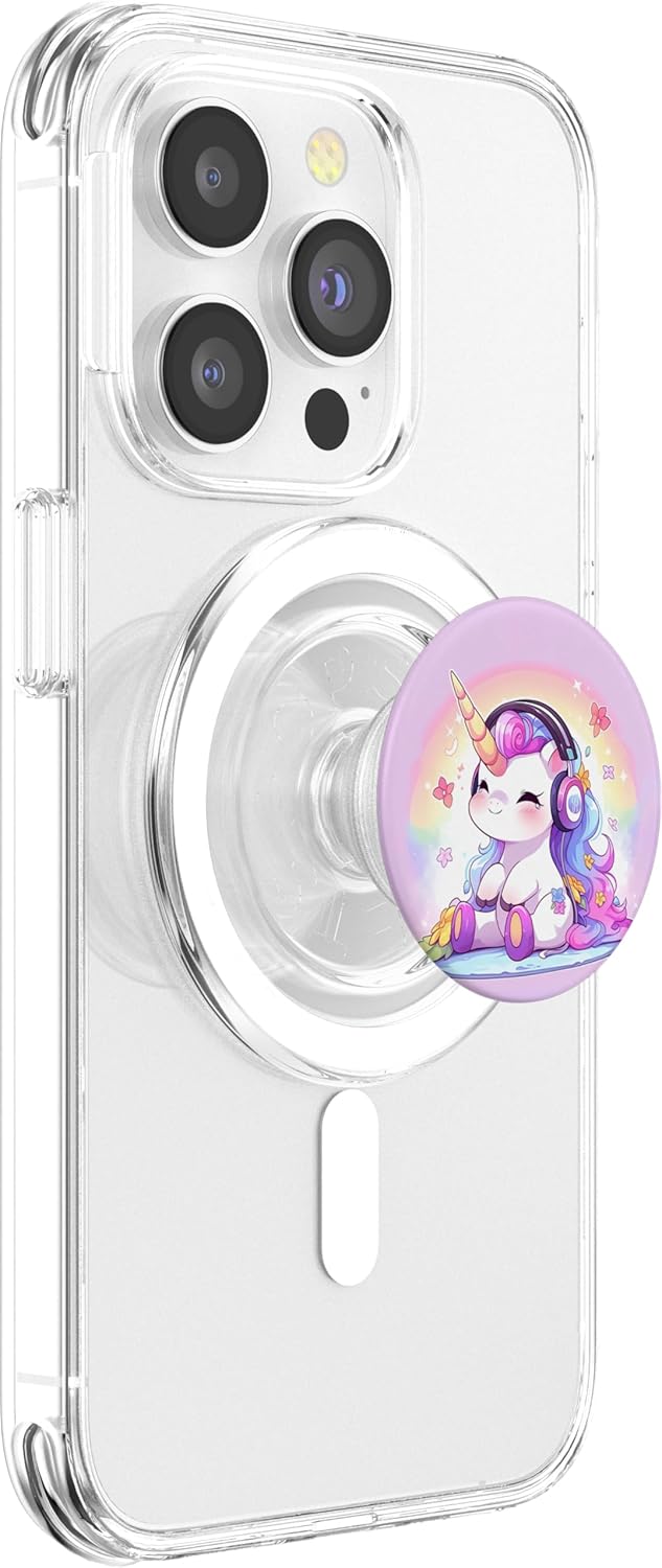 Cute Sitting Unicorn Music Headphones Unicorn Rainbow PopSockets PopGrip for MagSafe
