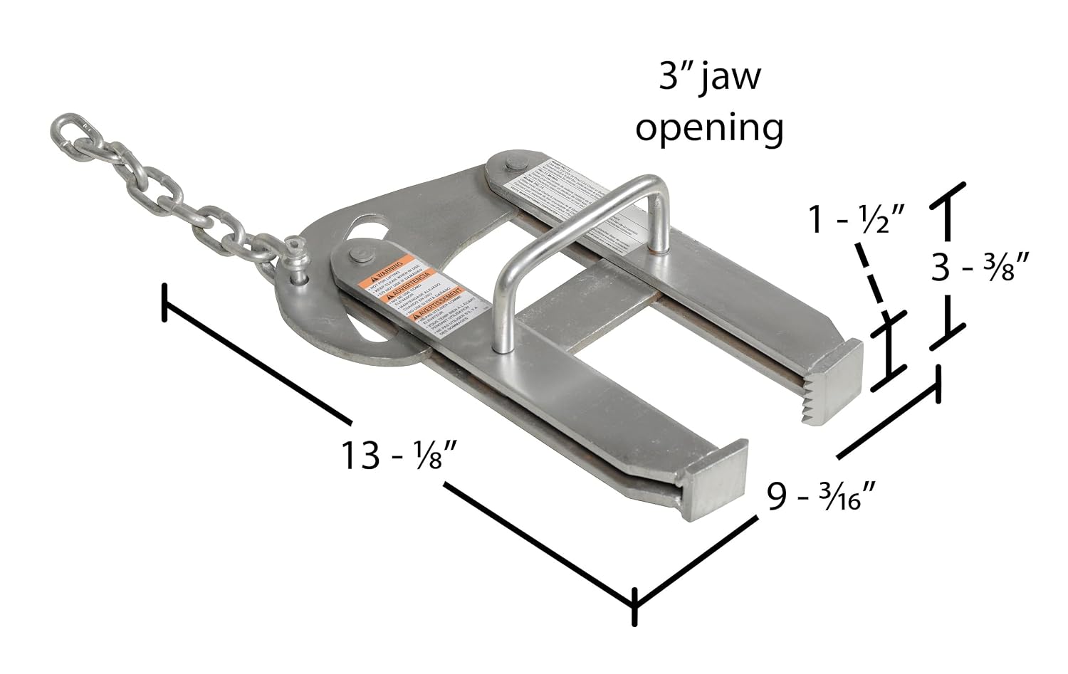 Vestil PAL-14 Steel Cam Action Pallet Puller 3 In. Jaw Opening 5000 Lb. Pulling Capacity Silver