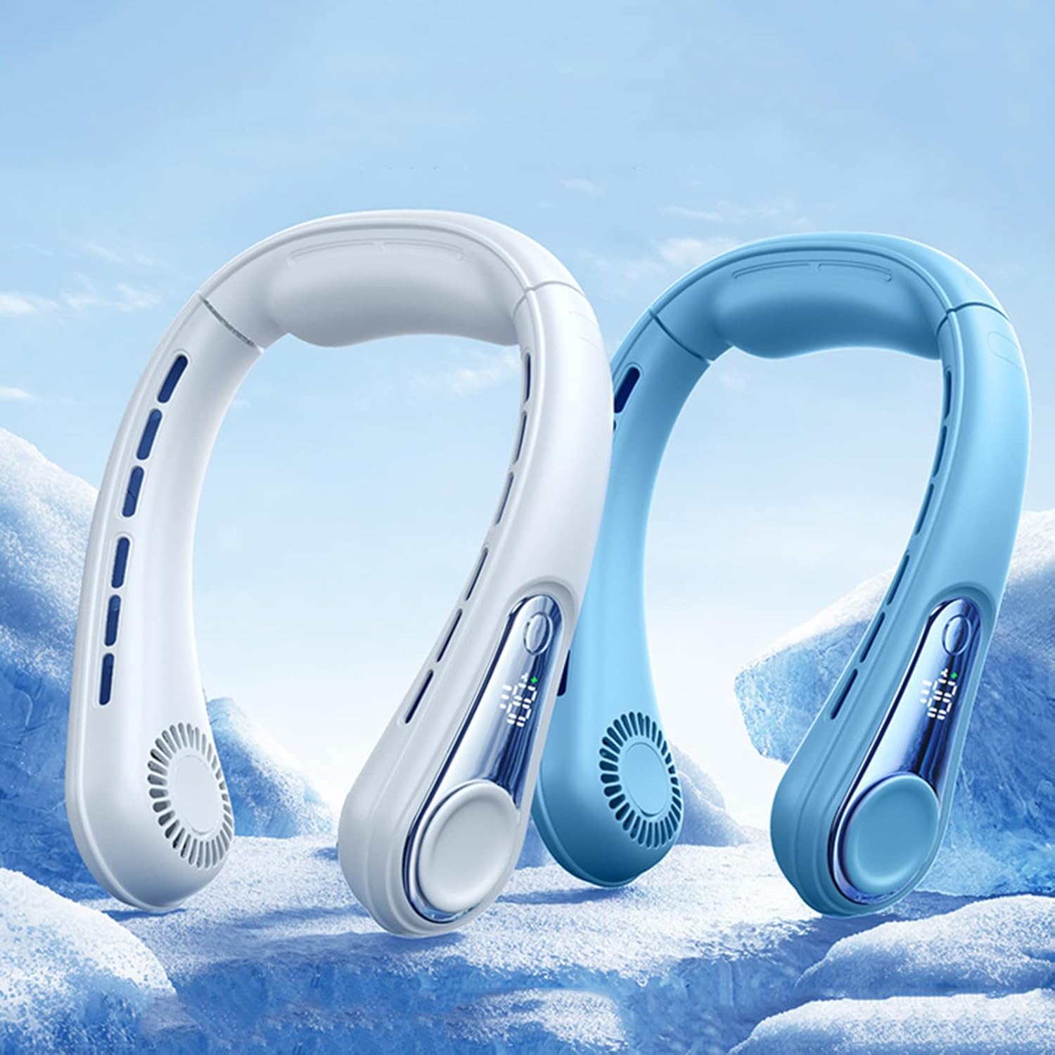 Neck Fan, Bladeless Neck Fan, USB Rechargeable Personal Fan,4 Speeds Adjustable,Portable Neck Fan for Outdoor,Kitchen Office,Camping,Gift,Sports, 4000 Mah,Blue