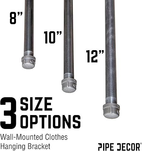 Miniatura 6 de PIPE DECOR Perchero de pared de tubería industrial, exhibición de ropa de armario comercial o residencial, soporte de ropa de metal gris negro de