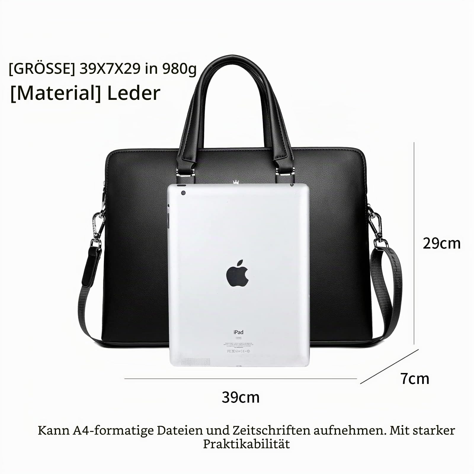 FSD.WG Herren Business Tasche,Wasserdichte Leder Aktentasche,Schulter Laptop Business Tasche für Business,Schule,Reisen,Abnehmbar…