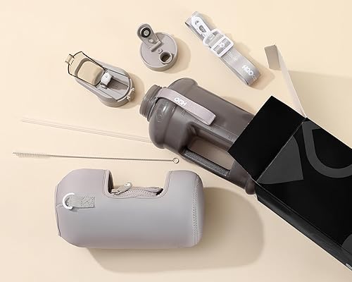 Miniatura 7 de H2O Capsule - Botella de agua de medio galón, con funda de almacenamiento y pajilla cubierta, contenedor grande con asa para bebidas, reutilizable,