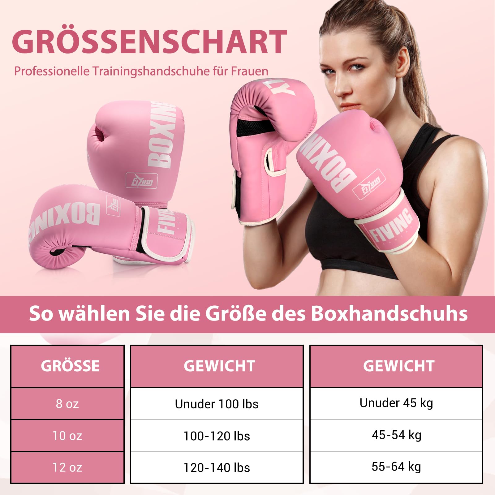 FIVING Pro Style rękawice bokserskie dla kobiet, skóra PU, trening, Muay Thai, sparingi, do sportów walki, rękawice bokserskie, trening dla kobiet