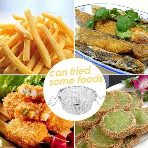 Miniatura 6 de Cesta frita portátil con mango de acero accesorios de chef chips con asa patatas fritas alimentos colador redondo desmontable de aceite de cocina