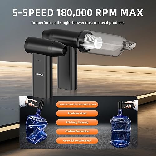 Miniatura 3 de Mini soplador eléctrico de aire comprimido inalámbrico con kit de aspirador de computadora Iluminación 180,000 RPM 5 velocidades de mano 3 en 1