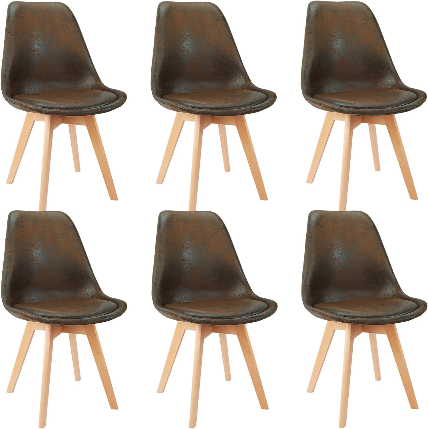 JIJIAN Set di 6 Sedie da Pranzo in Pelle Scamosciata, Sedie da Cucina con Cuscini e Gambe in Legno, Stile Nordico Moderno adatto a Sala da Pranzo, Cucina e Soggiorno, ecc