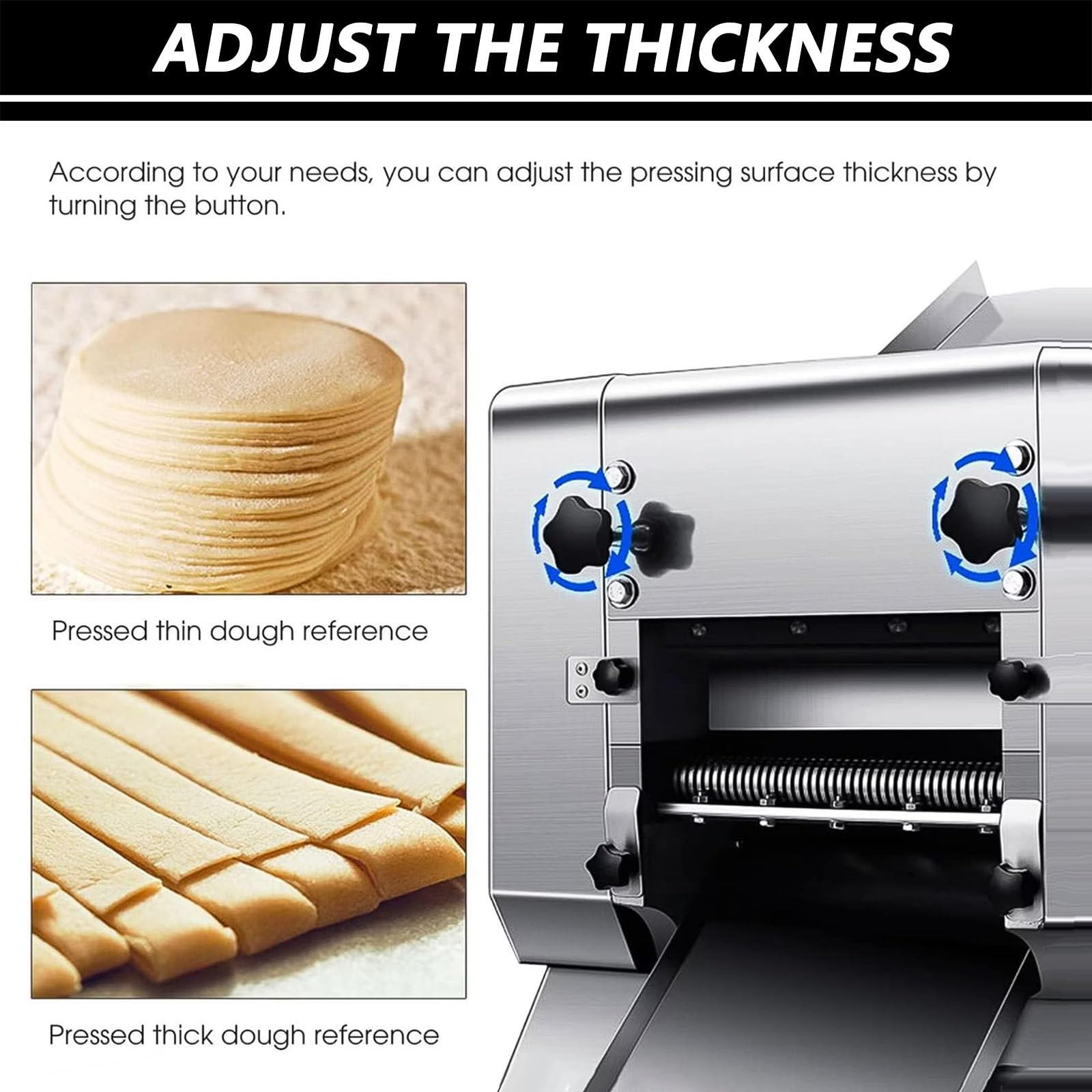 MáQuina para Hacer Masa con Rodillo EléCtrico, MáQuina para Hacer Pasta Comercial, MáQuina para Prensar Fideos para AlbóNdigas y Fideos con Cabezal de Corte de 1,5 mm/2 mm/3 mm,RoundNoodle-3mm