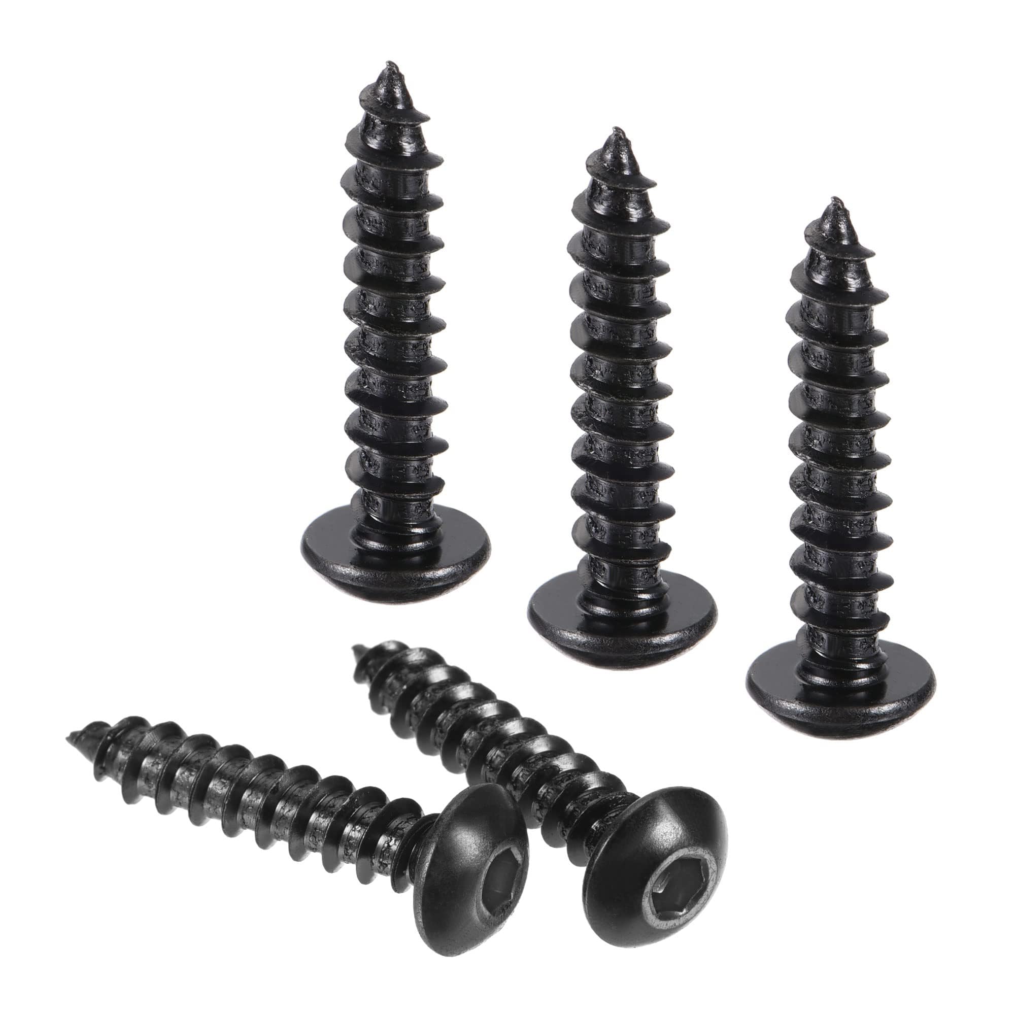 TA-VIGOR M5 Hex Socket Self Tapping Screws 25mm, Black Carbon Steel Pan Head Wood Screws for DIY, Furniture Assembly, Building Materials and Industrial Use