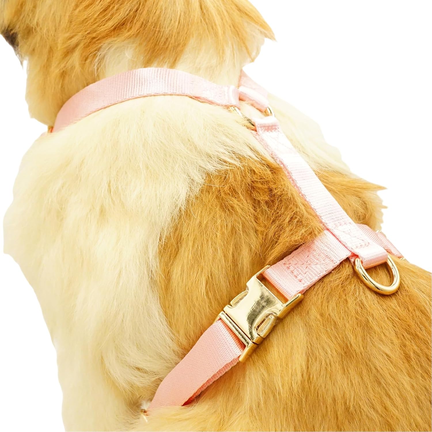 Nylon No Pull Dog Harness with Gold Metal Buckles,Easy Walking and Training Dog Harness (Pink, S)