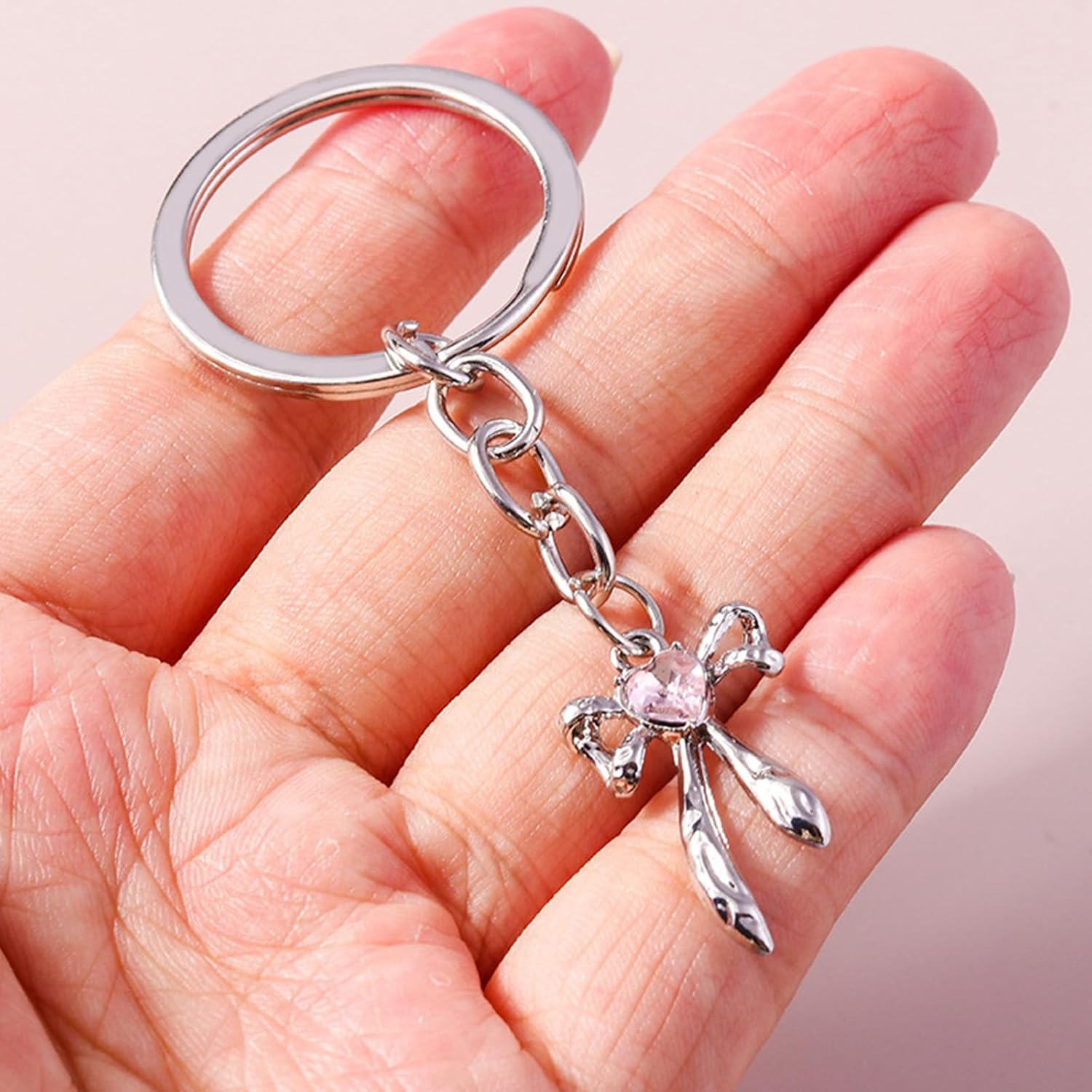 Cute Bow Keychain Charms Purse Bag Charms for Handbags Car Keys Accessories Bling Sliver Keychain Gifts for Women - Image 2