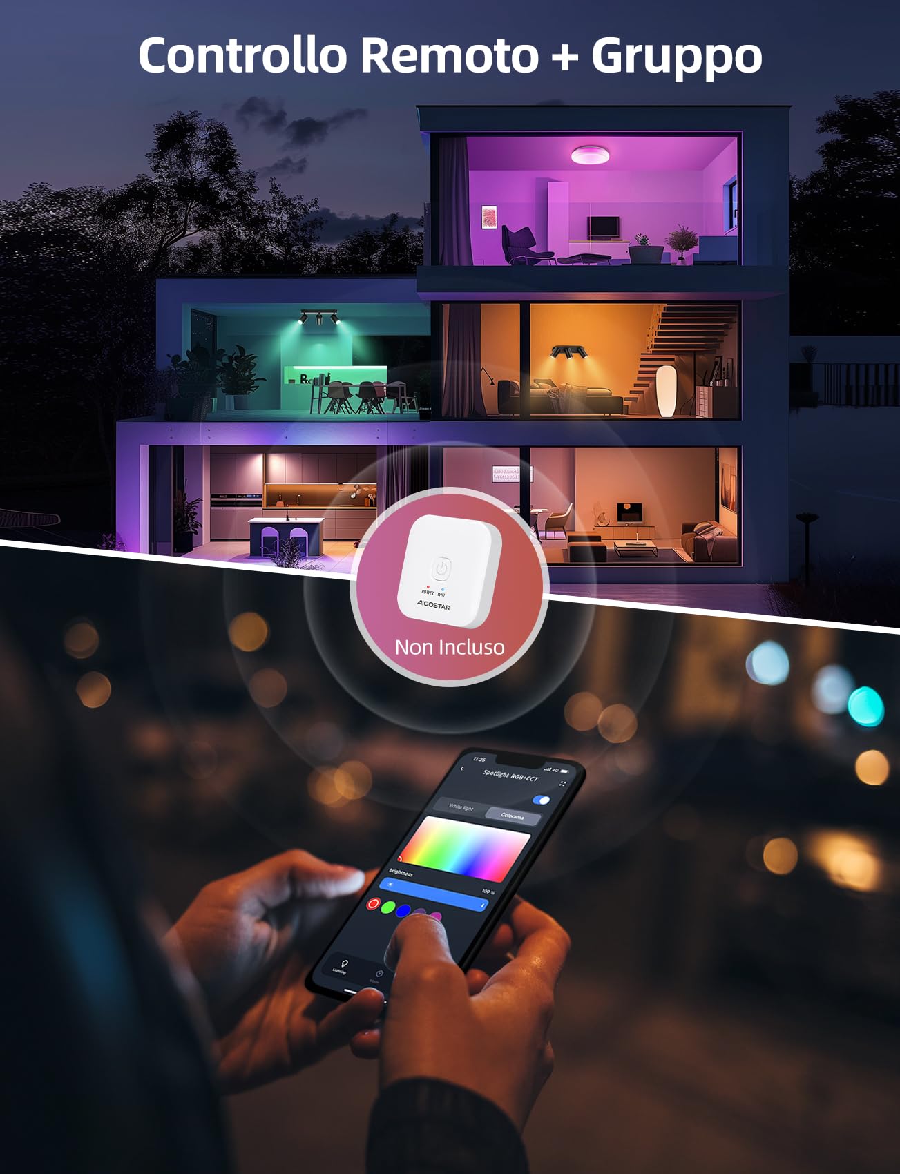 Aigostar Faretti da Soffitto Orientabili Intelligente LED Compatibile con Alexa Bluetooth Mesh, Plafoniera Dimmerabile RGB+CCT 2700K-6500K, GU10 4.9W Faretto da Parete 3 Luci per Soggiorno Cucina