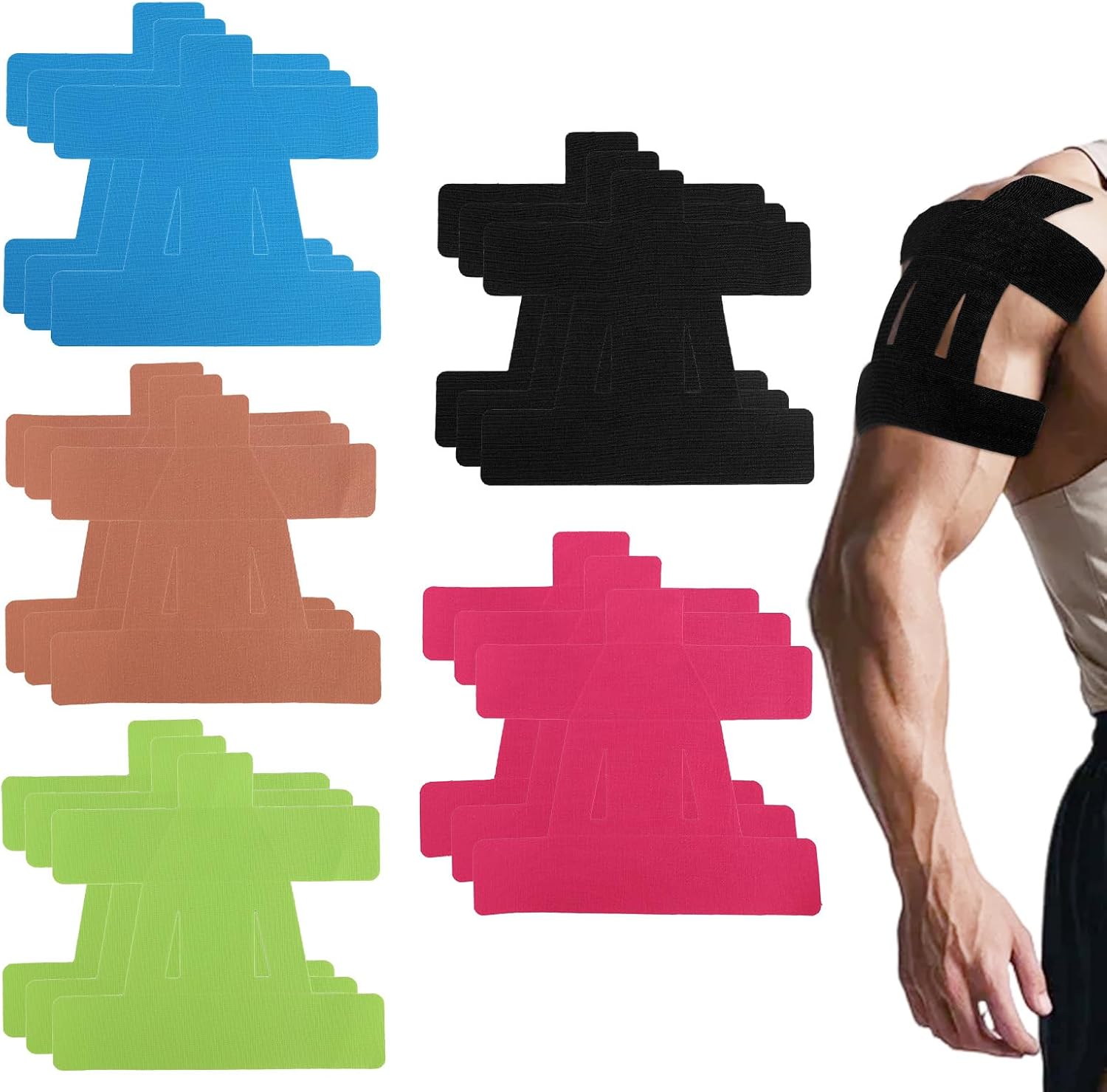 15pcs Kinesiology Shoulder Tape, Pre-Cut Waterproof & Breathable Shoulder Support Athletic Tape with Enhanced Adhesion Elasticity for Sports Daily Use