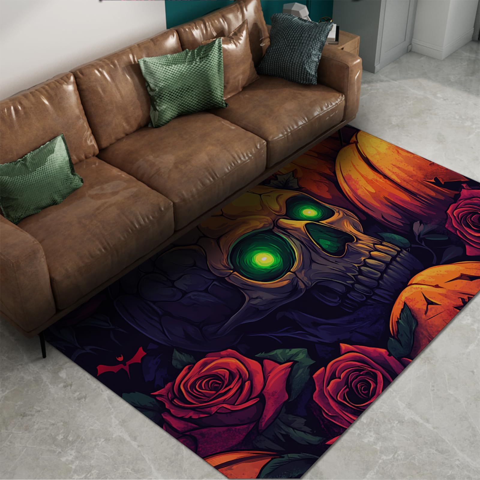 Tapis thème horreur crâne rose 140x200cm pour un salon unique