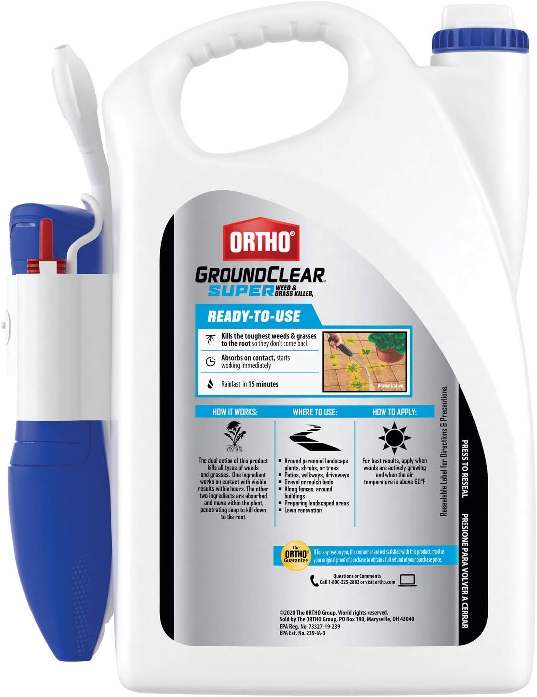 Ortho GroundClear Super Weed & Grass Killer1: with Comfort Wand, Kills to the Root, Fast-Acting, 1 gal. : Patio, Lawn & Garden