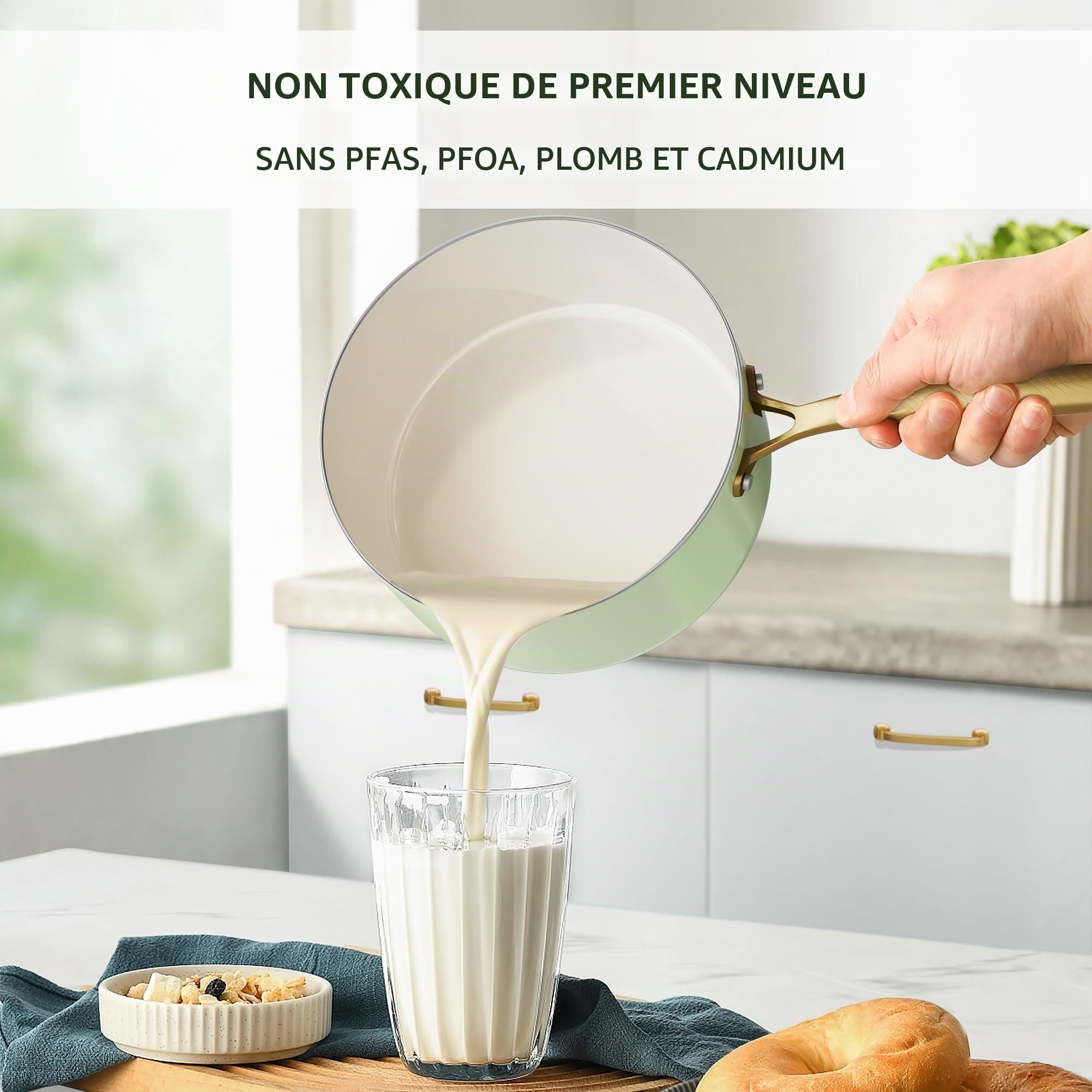 RIOVARM Induction Set de casseroles et poêles avec couvercles, Céramique antiadhésif Batterie de cuisine, Set d'essentiels de cuisine Poêle à frire Sauteuse Poêle à sauce Spatules