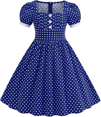 IWEMEK Kids Girls 50s Vintage Dress Retro 1950s 50s Style Swing Dress A line Tea Party Audrey Hepburn Rockabilly Dresses