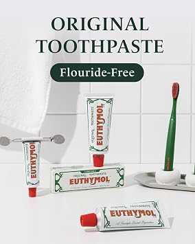 Euthymol Original Toothpaste Pack of 5 + Classic Toothbrush Pack of 6 for Sensitive Teeth & Gum. Bad Breath, Cavity Prevention, Gentle, Quick Cleaning.