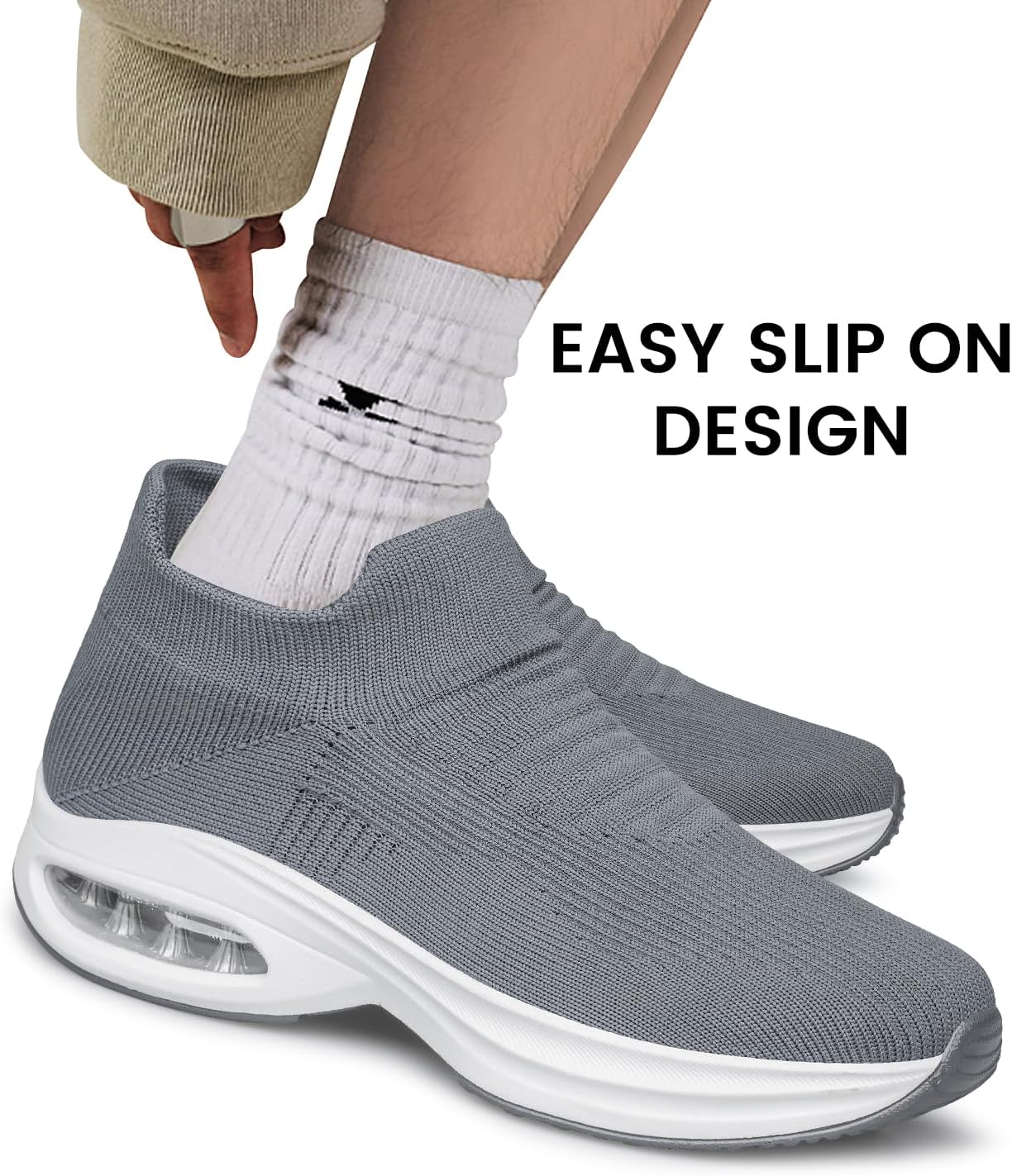 BQQ Mens Walking Shoes Sock Casual Fashion Sneakers Comfortable Slip On Air Cushion Workout Athletic Gym Running Shoes - Image 3