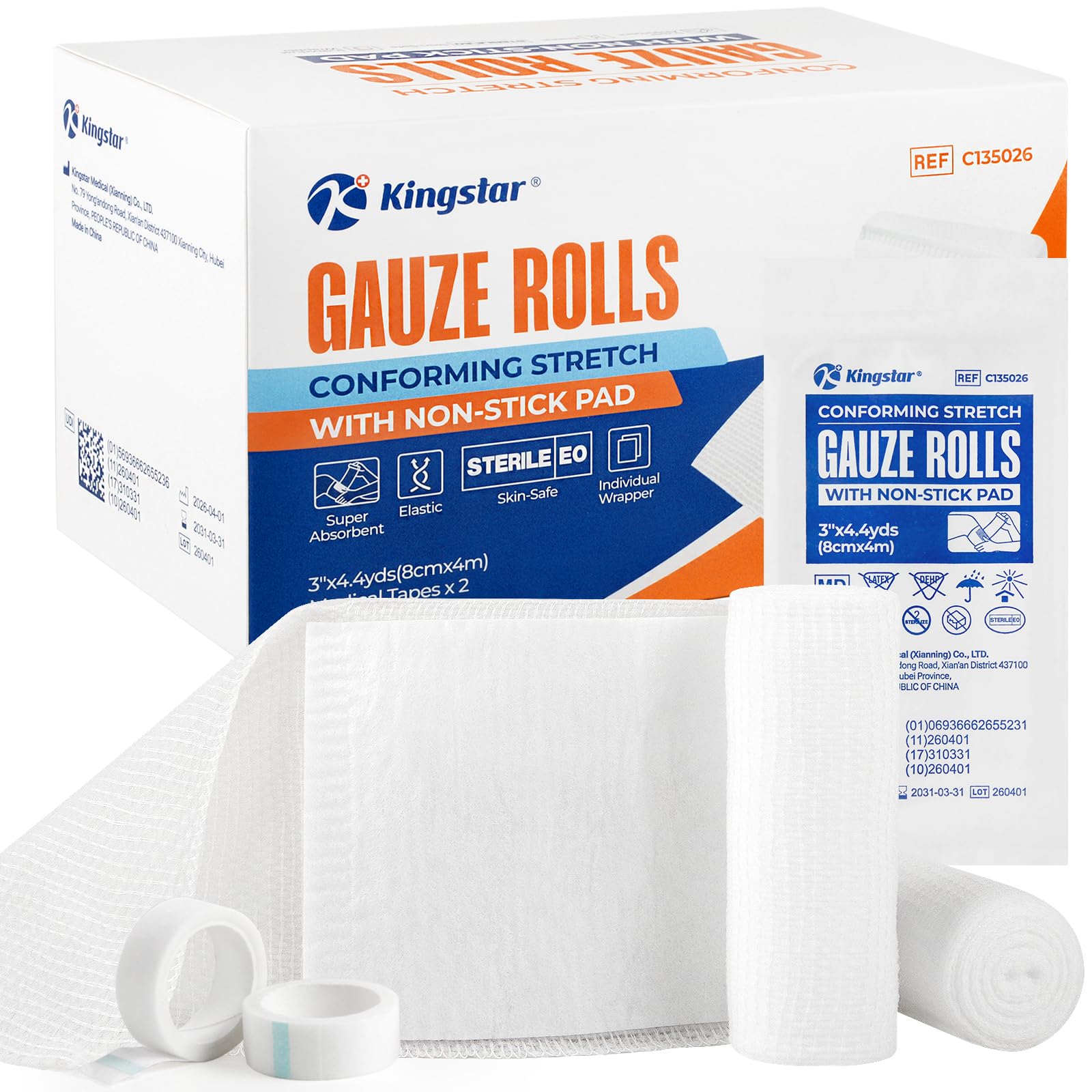 Conforming Stretch Gauze Rolls with Non-Stick Pad 3" x4.4yds