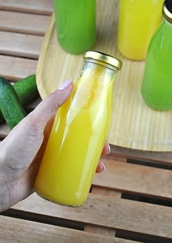 5 Adet Cam Şişe Meyve Suyu Ayran Detoks Şişesi 250 ml Gold Metal Kapaklı Şişe