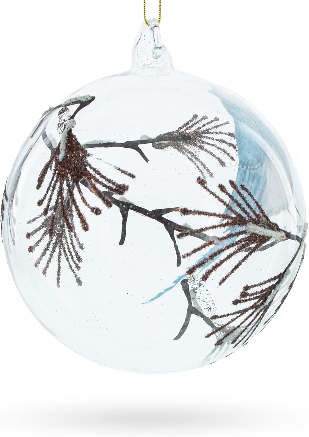 Bluebird in Frosted Forest Scene Glass Ball Christmas Ornament - Image 2
