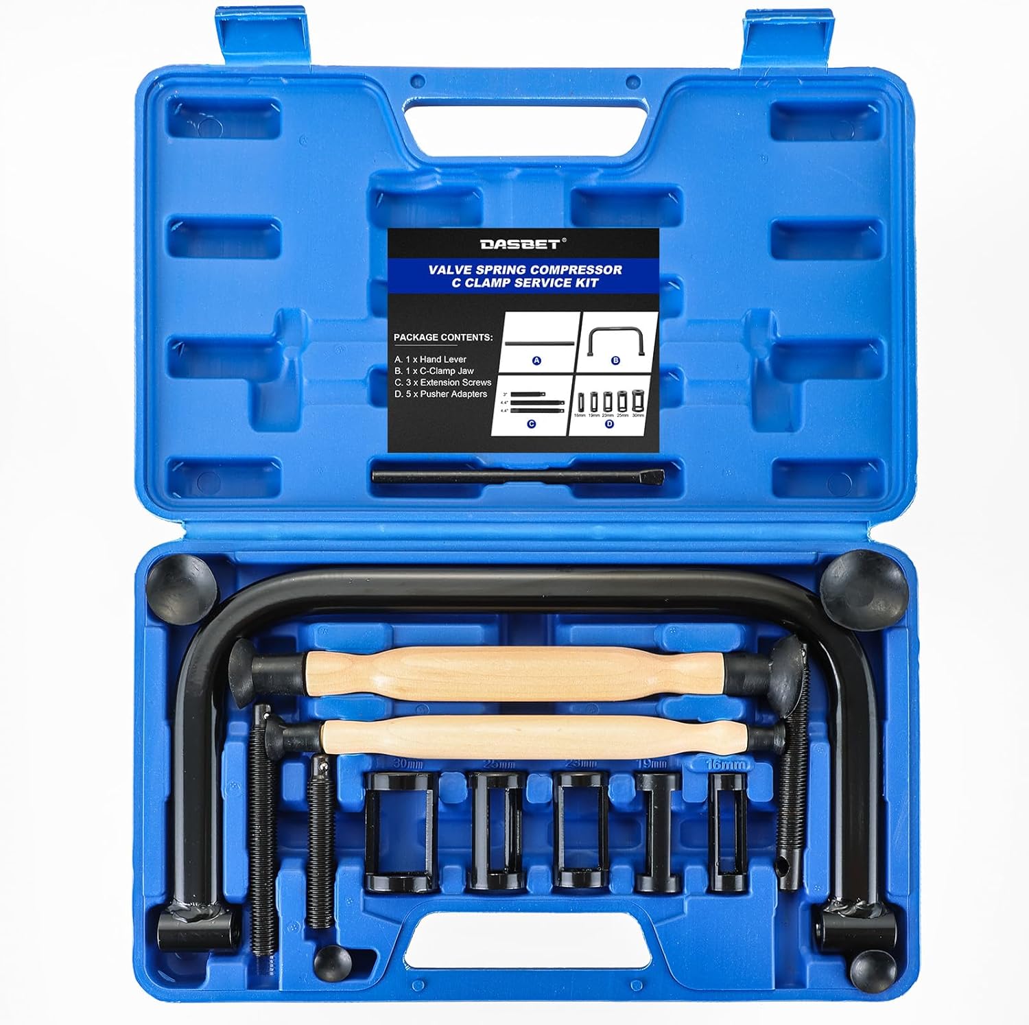 DASBET Valve Spring Compressor & Valve Lapper Set with 4 Suction Plates | Spring Clamp Service Kit with C Clamp for Motorcycle, ATV, Car, Small Engine Vehicle Equipment (Blue)